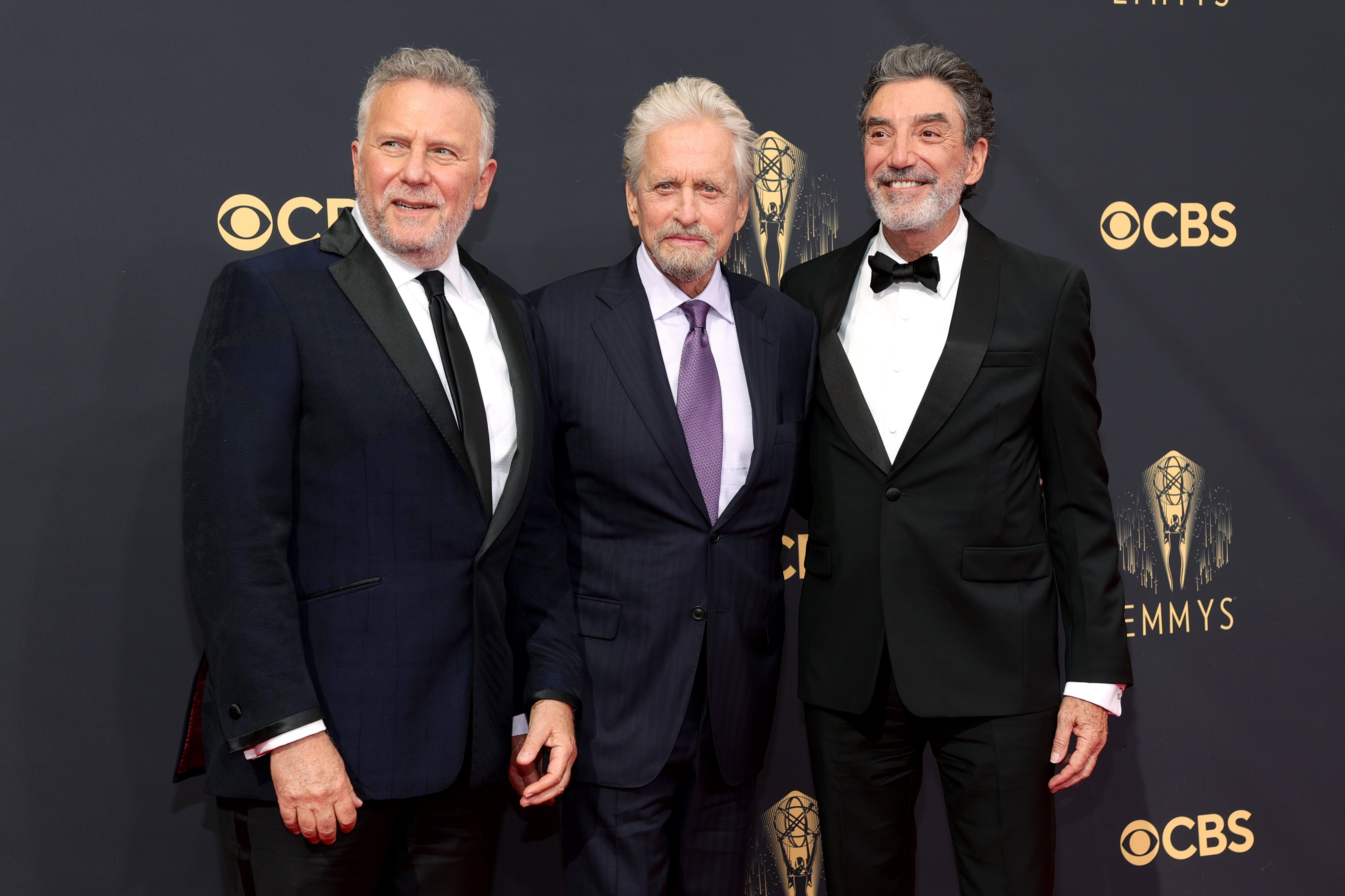 Paul Reiser, Michael Douglas and Chuck Lorre arrive for the 73rd Annual Primteime Emmy Awards on September 19, 2021