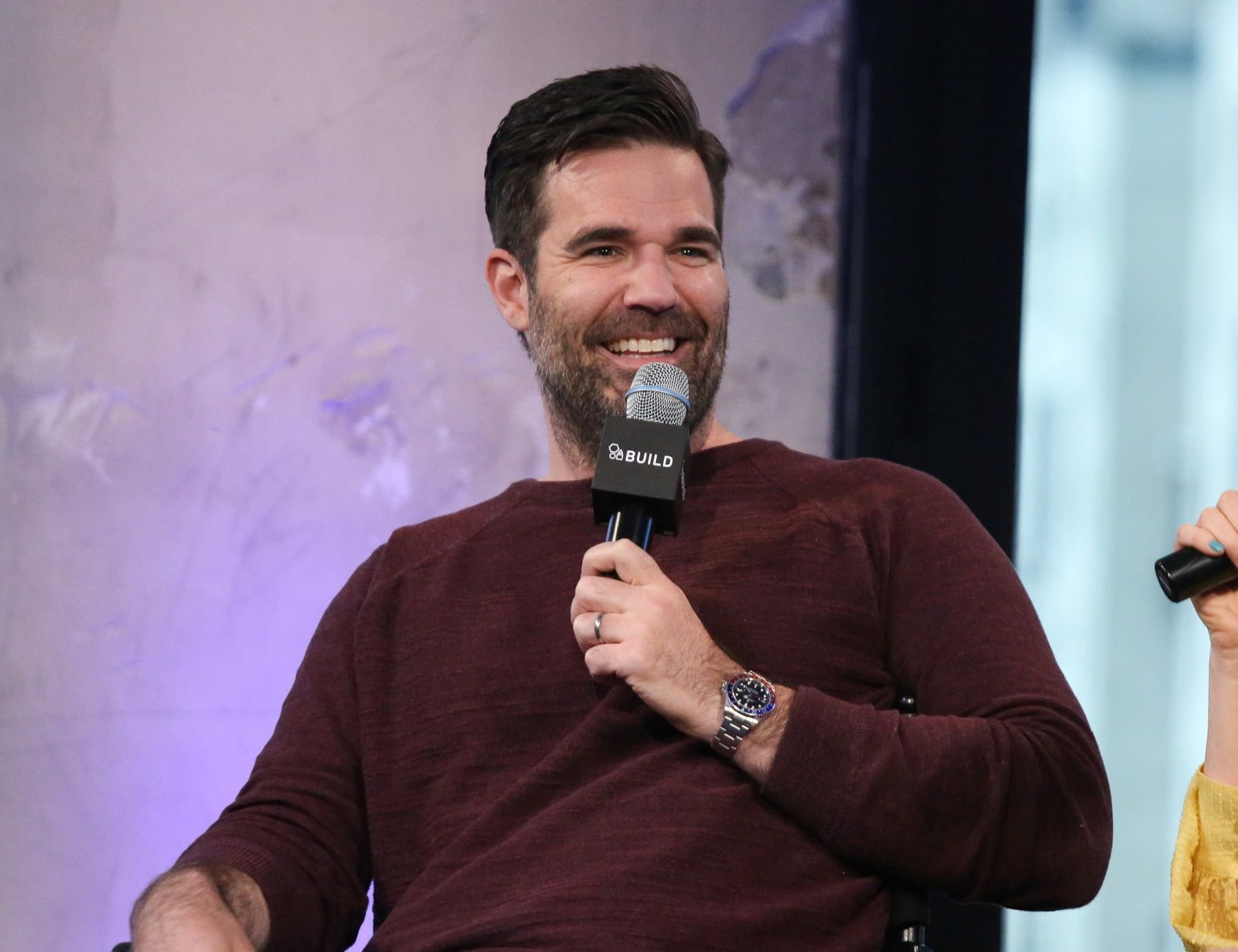 Rob Delaney at the AOL Build Speaker Series at AOL Studios in New York City discussing his role in the show 'Catastrophe'