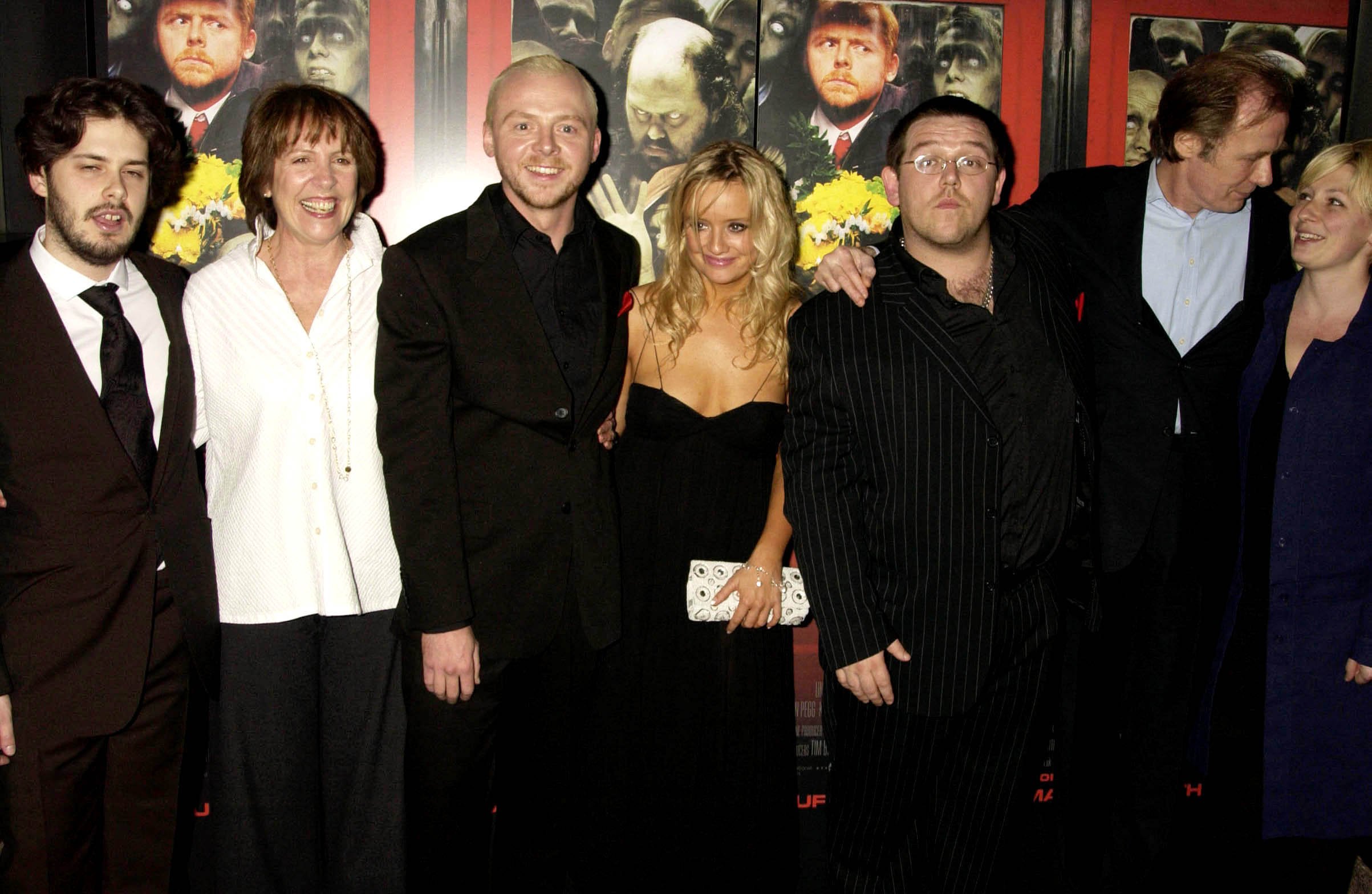 Zombie movie Shaun of the Dead cast get together for a photo at the premiere