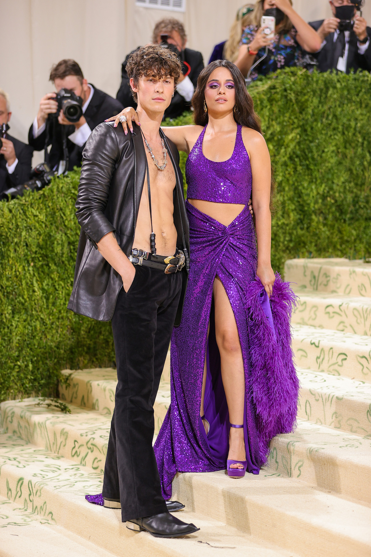 Shawn Mendes and Camila Cabello pose together at the 2021 Met Gala.