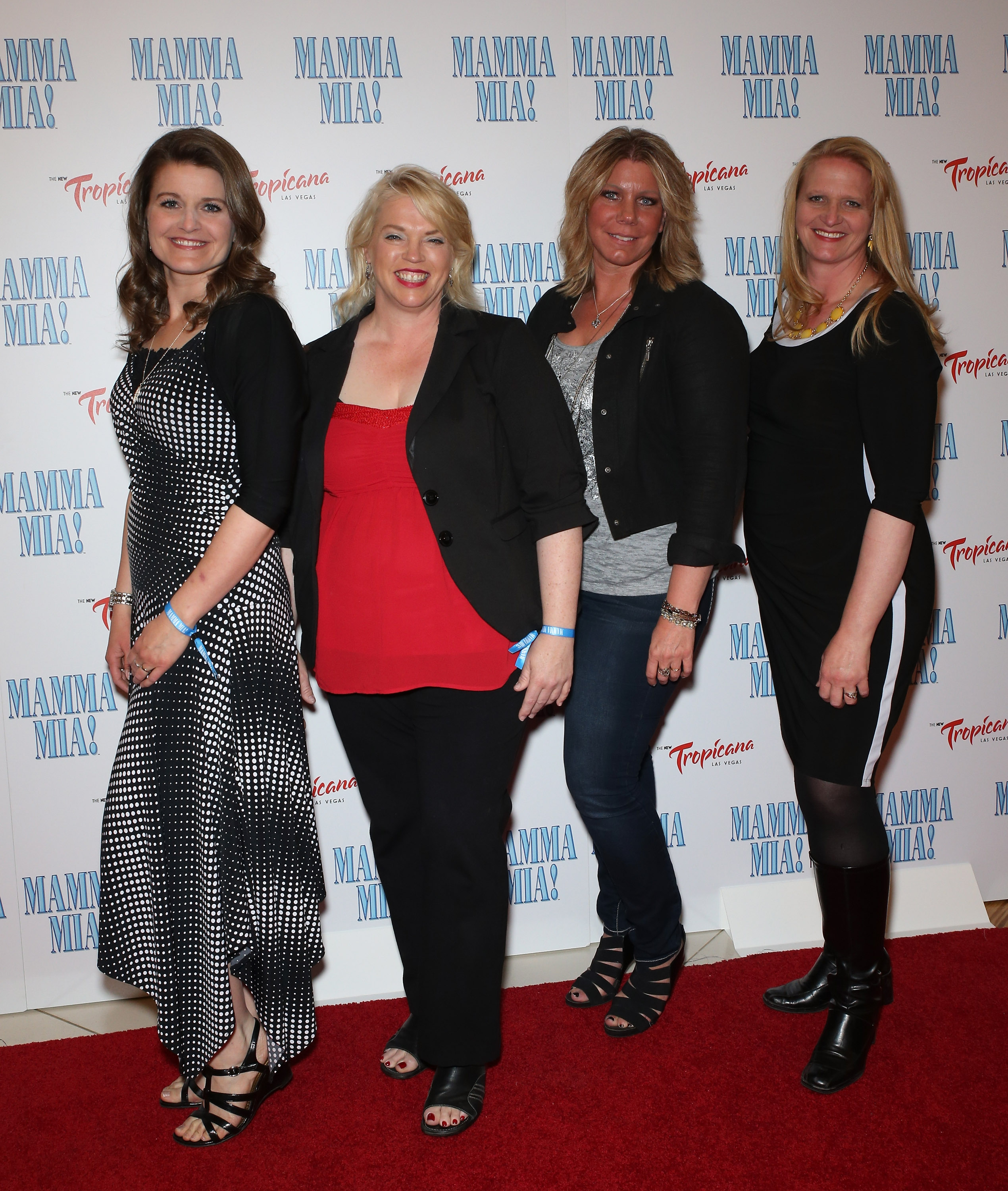 Robyn Brown, Janelle Brown, Meri Brown, and Christine Brown attend the opening of 'Mamma Mia' at the New Tropicana in 2014