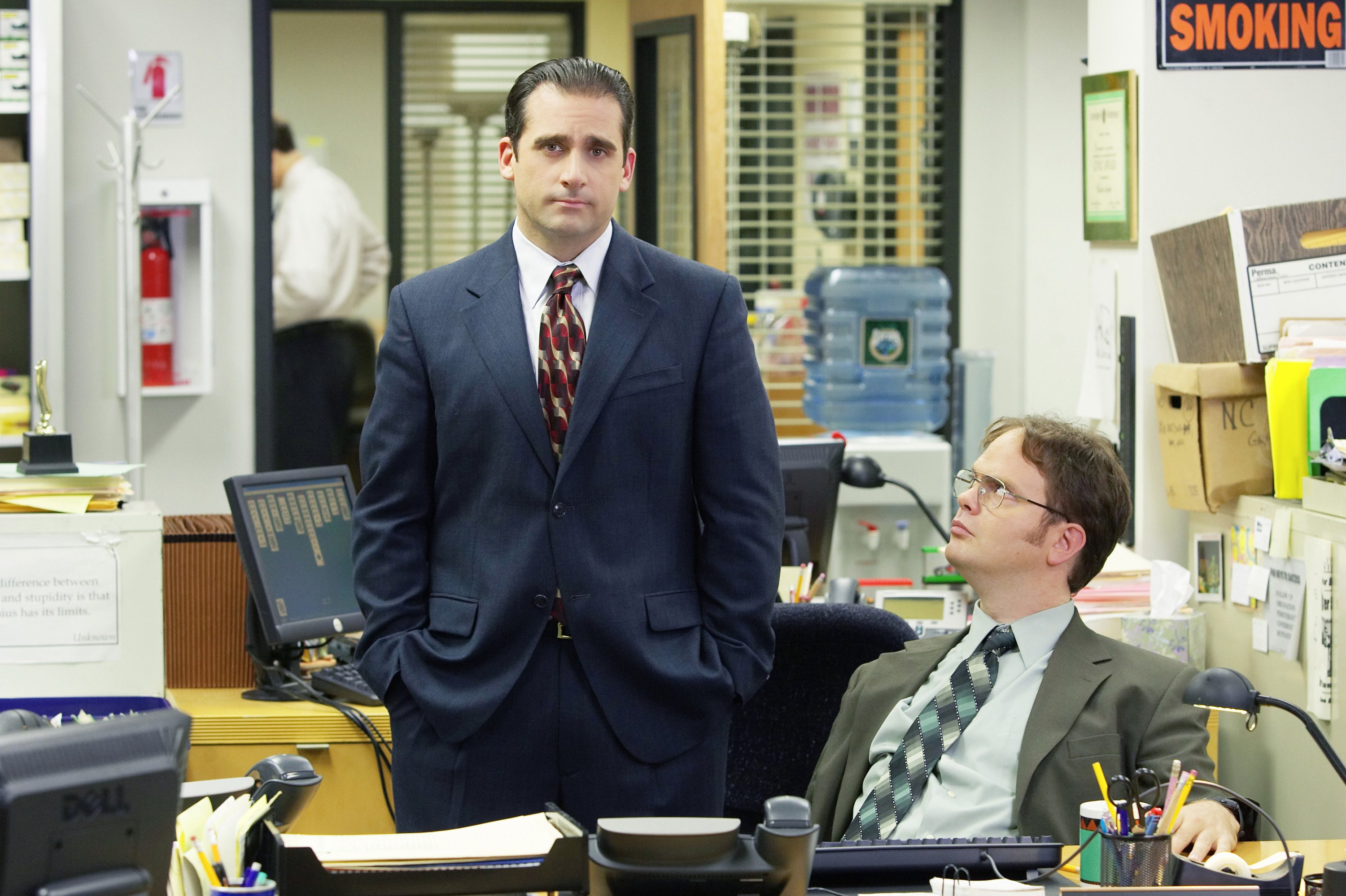 Steve Carell as Michael Scott and Rainn Wilson as Dwight K. Schrute in 'The Office' Season 1