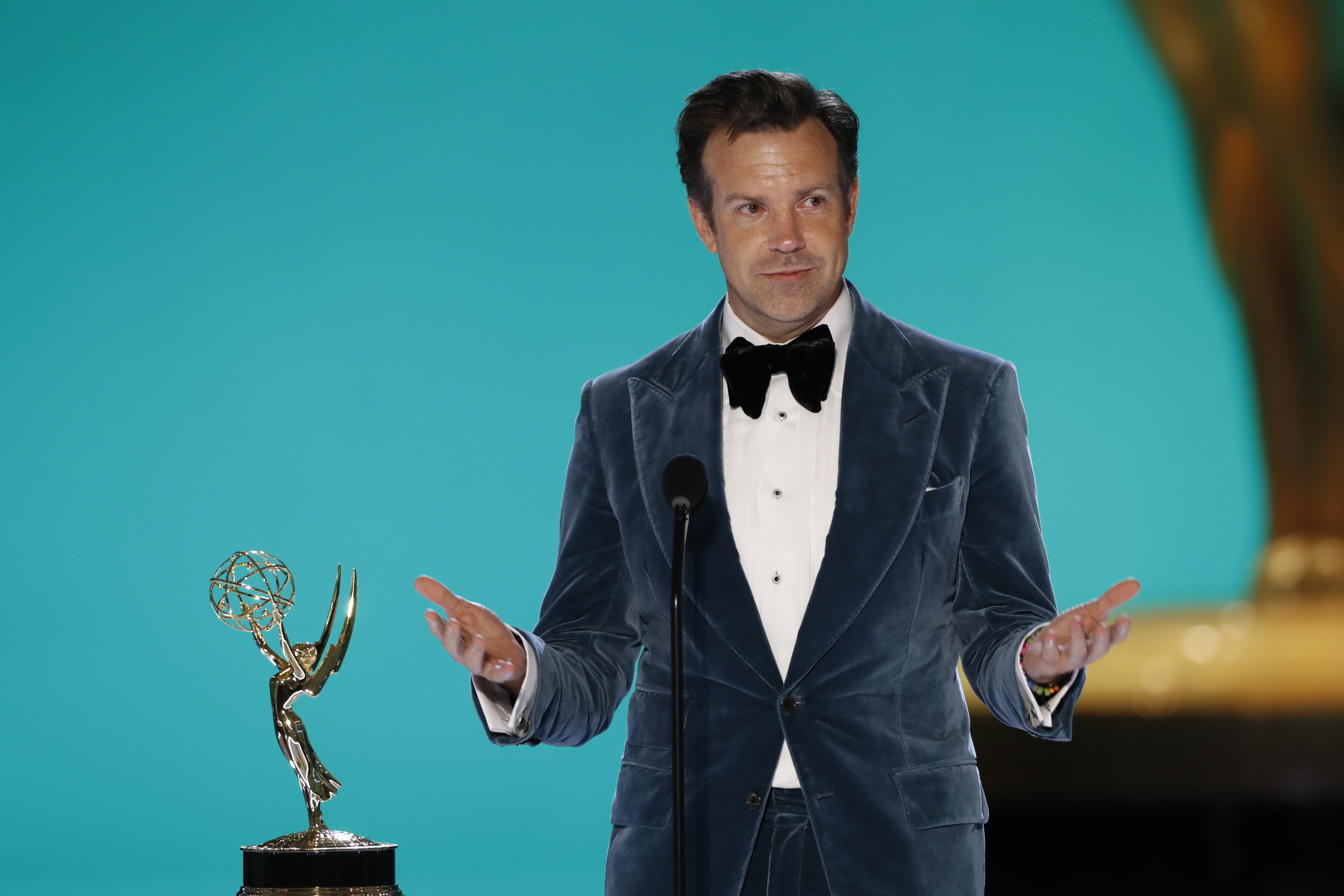 Jason Sudeikis makes his Emmy Award speech for Outstanding Lead Actor in a Comedy for Ted Lasso
