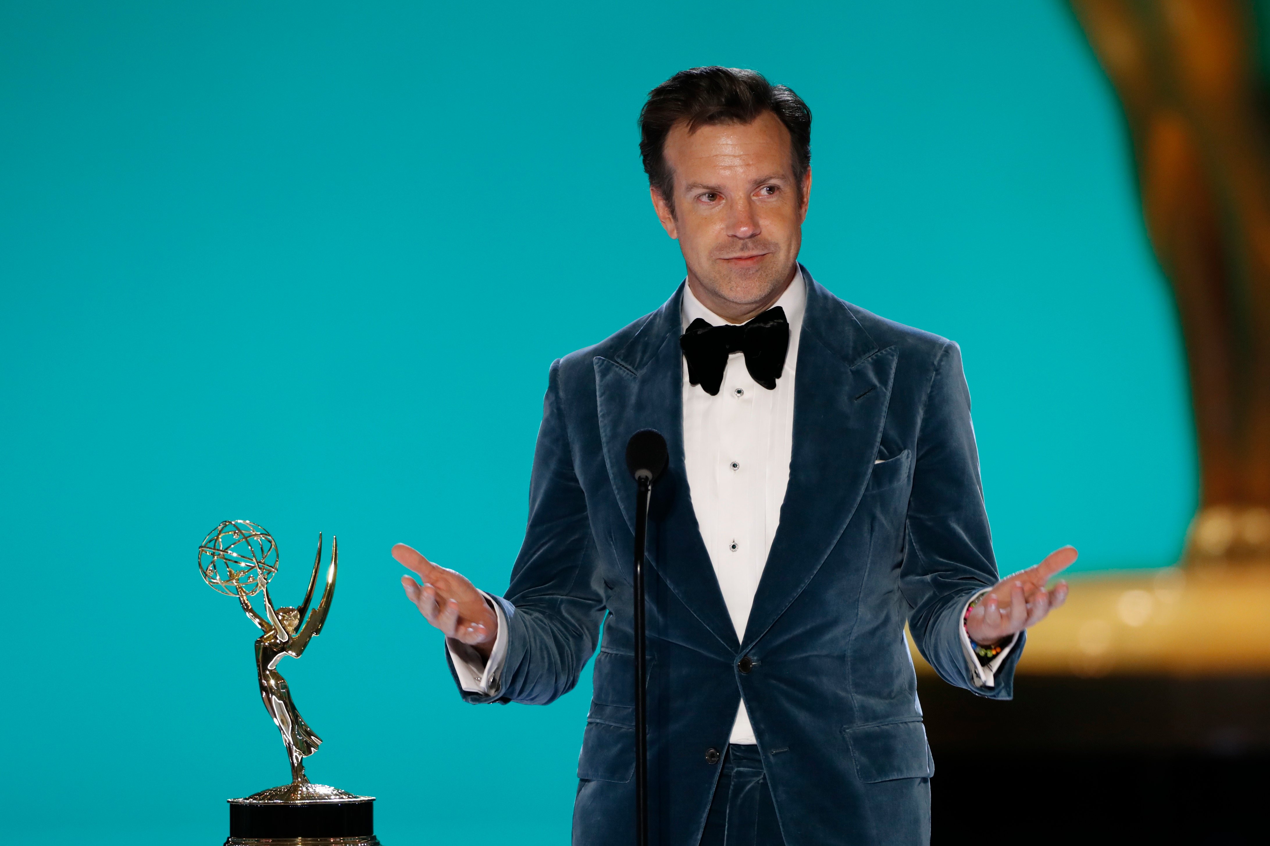 Jason Sudeikis makes his Emmy Award speech for Outstanding Lead Actor in a Comedy for Ted Lasso