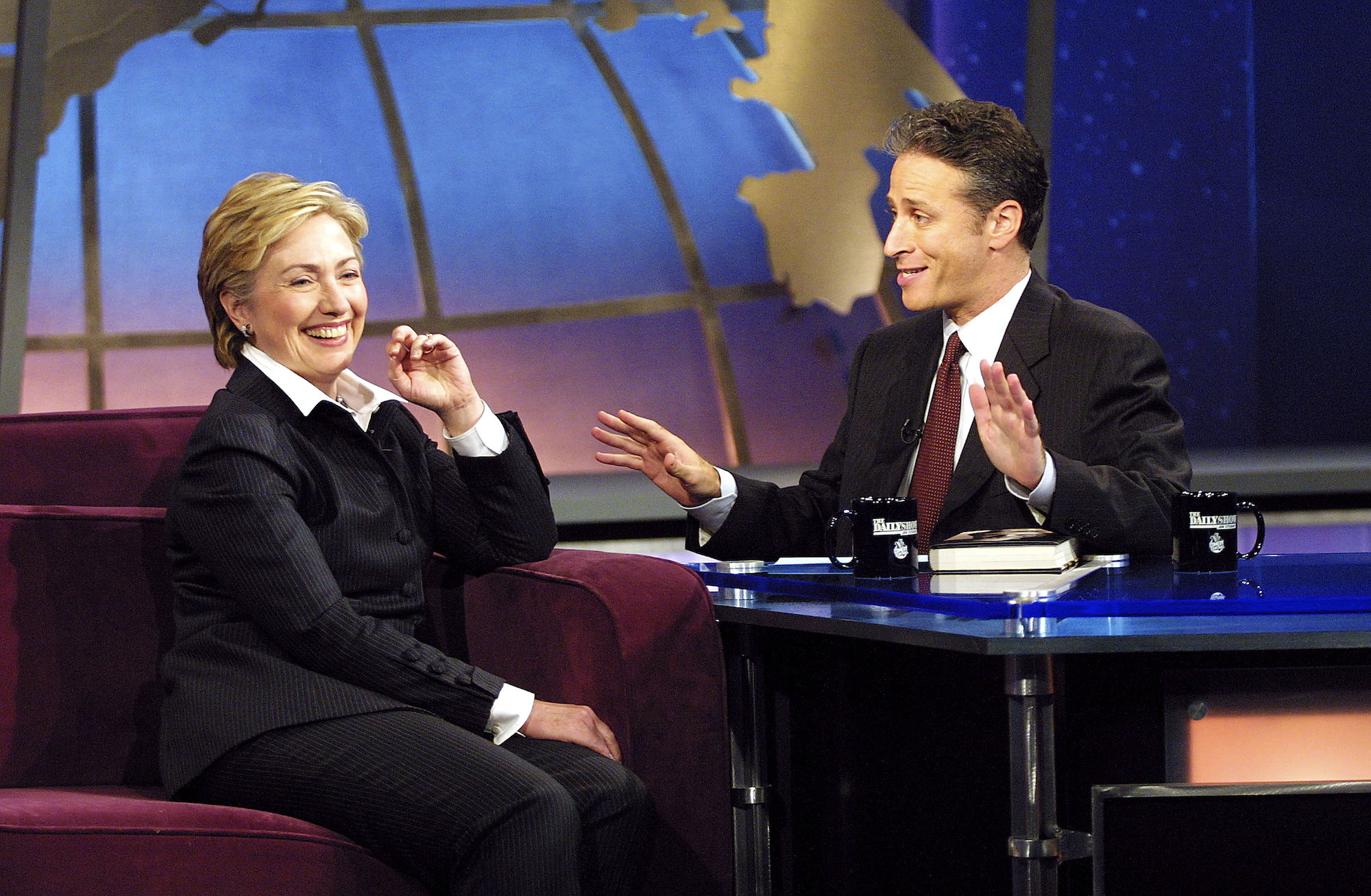 The Daily Show host Jon Stewart interviews Hillary Clinton