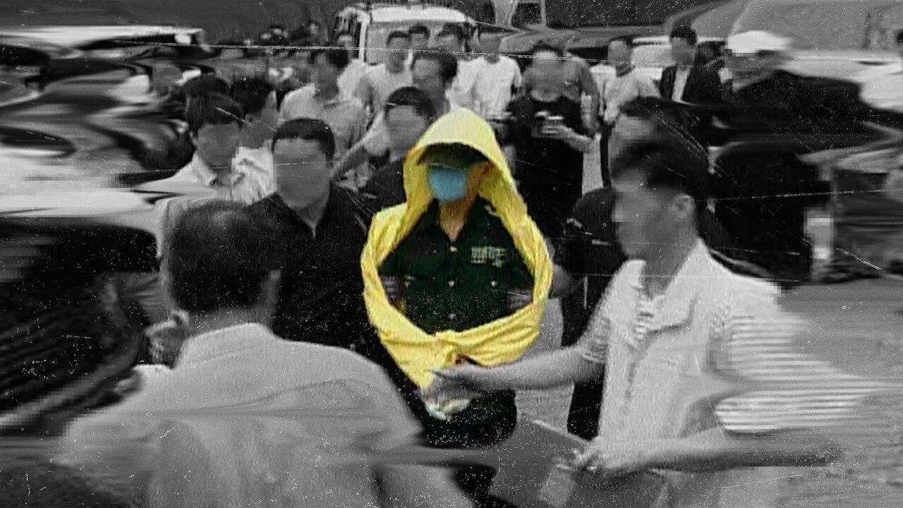 'The Raincoat Killer: Chasing a Predator in Korea' Yoo Young-Chul Netflix docu-series surrounded by paparazzi wearing yellow rain coat