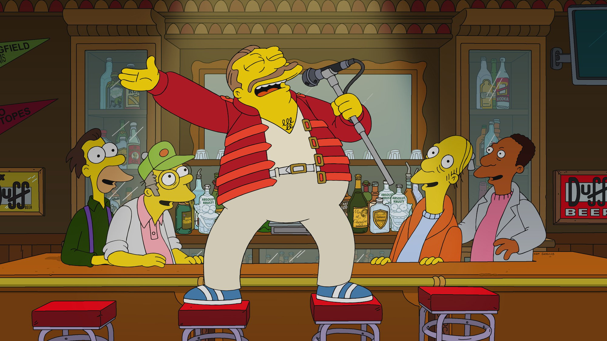 The Simpsons Season 33 premiere: Barney sings on barstools as Freddie Mercury