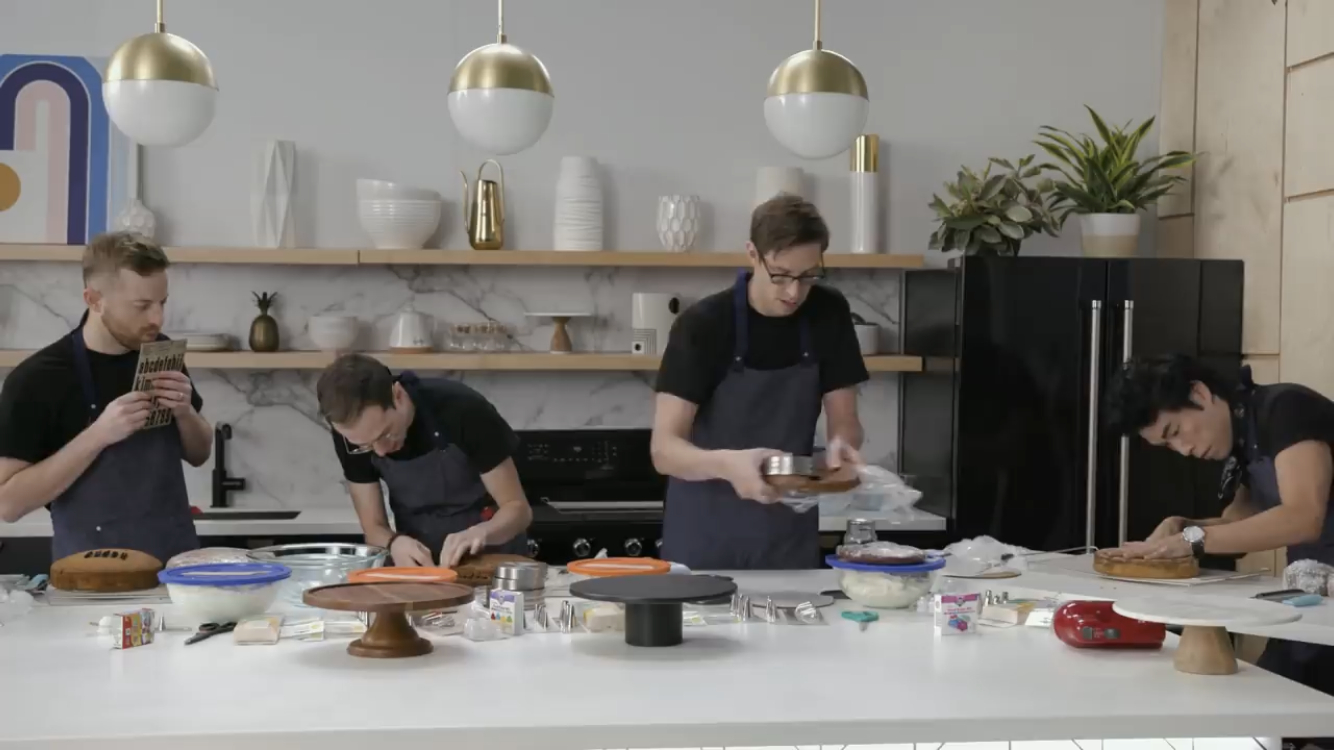 The Try Guys decorate cakes in their 'Without a Recipe' series.
