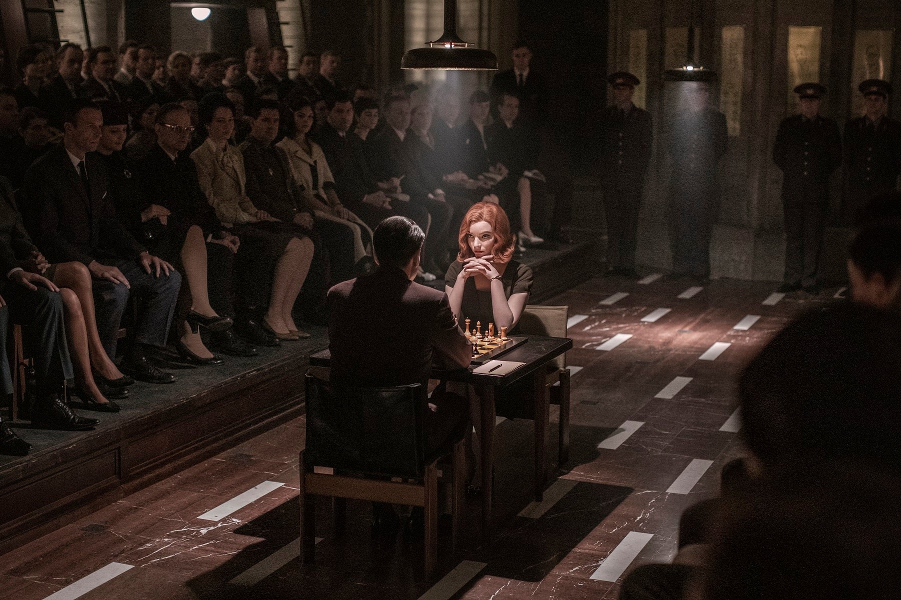 Vasily Borgov and Beth Harmon face off in episode 7 of 'The Queen's Gambit'. The show has earned several Emmy nominations