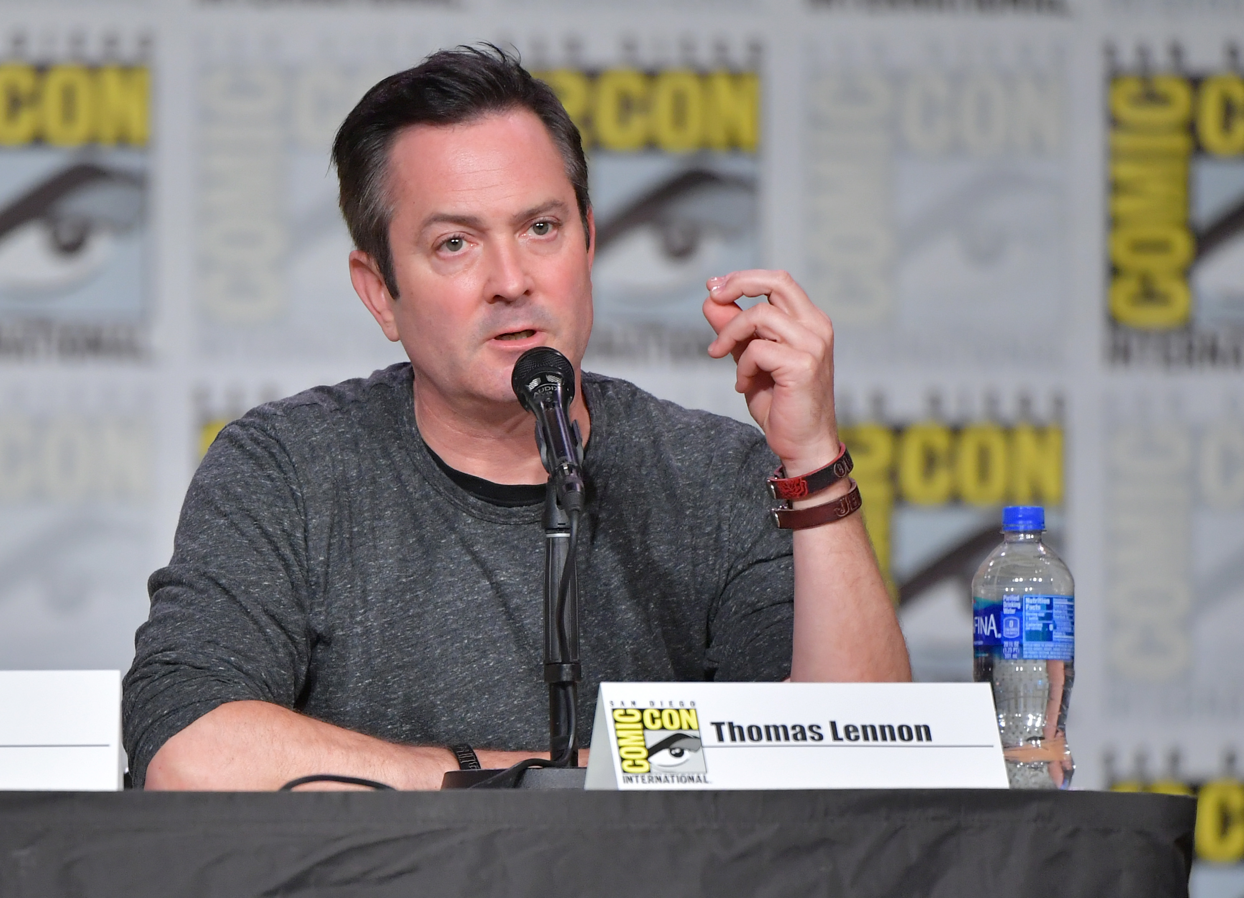 Thomas Lennon, from 'Supergirl,' speaks at panel during San Diego Comic-Con in 2019.