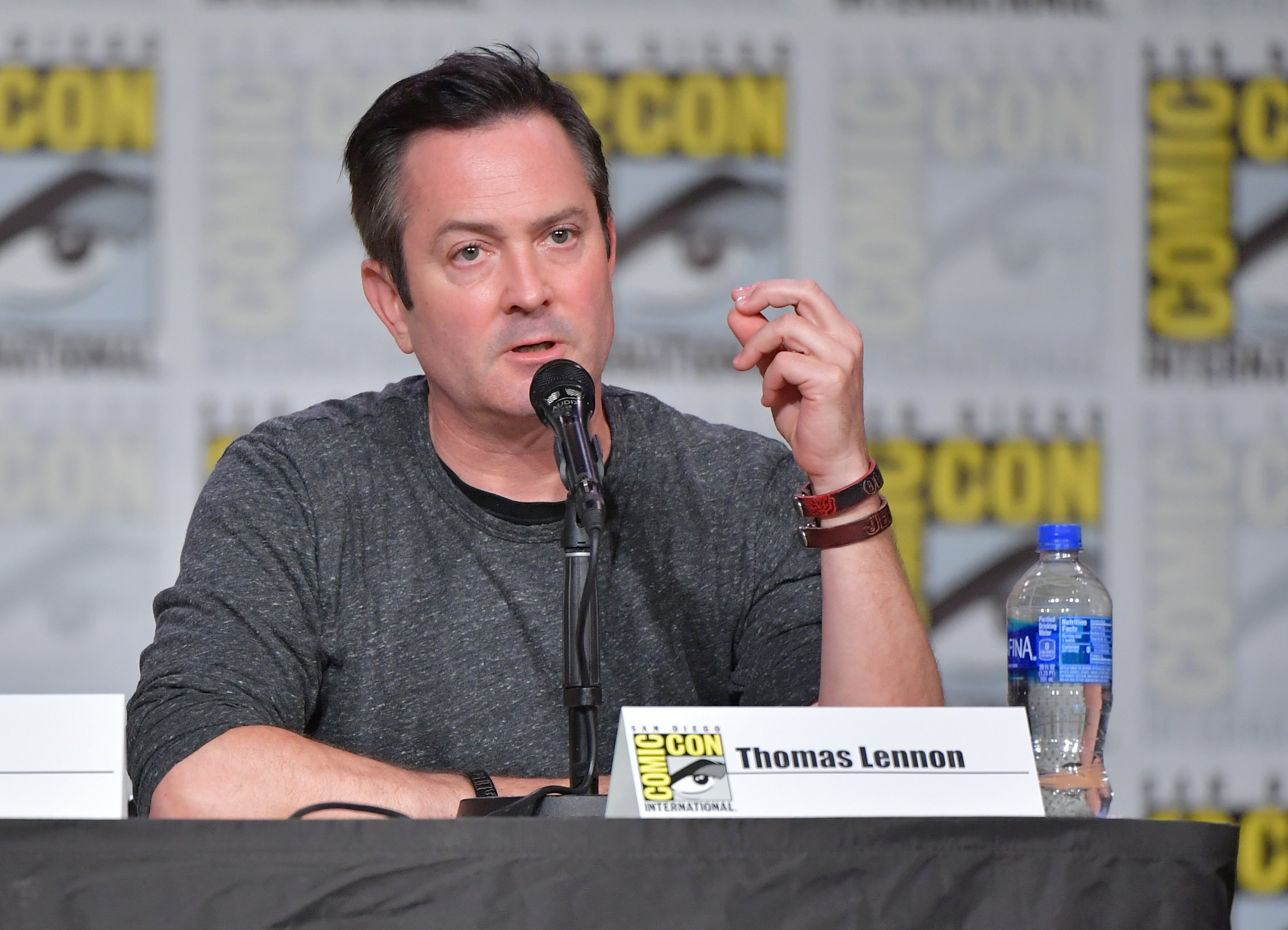 Thomas Lennon, from 'Supergirl,' speaks at panel during San Diego Comic-Con in 2019.