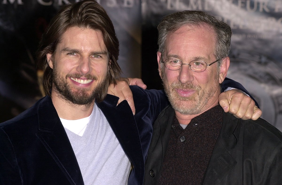 Tom Cruise and Steven Spielberg smiling at the cameras at the premiere of 'Minority Report'