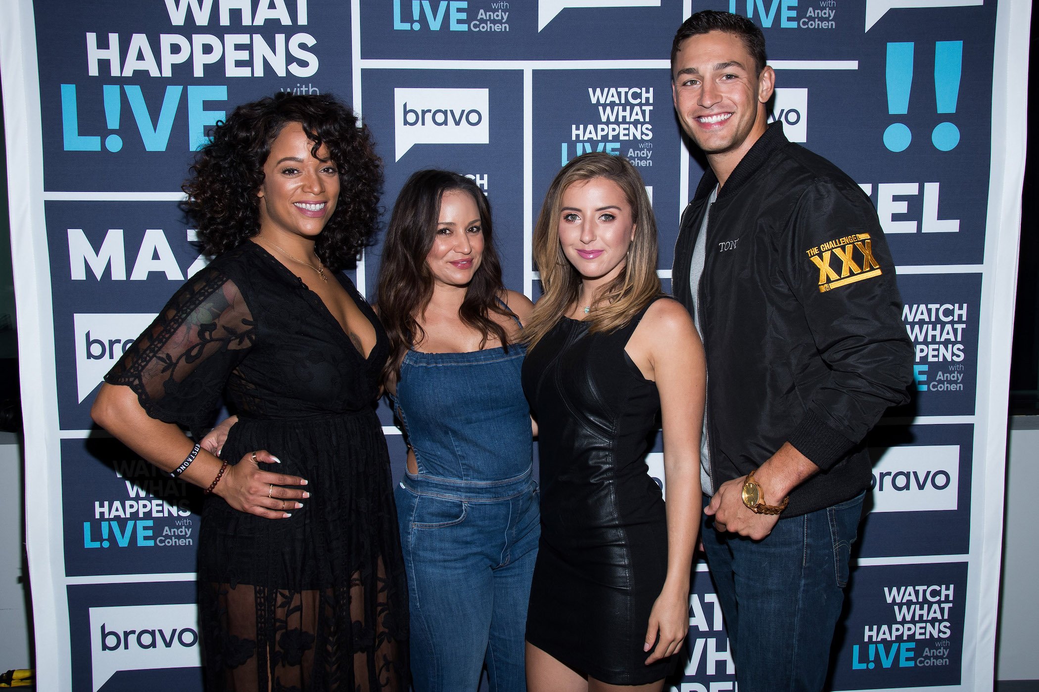 Aneesa Ferrier, Veronica Portillo, Camila Nakagawa, and Tony Raines from 'The Challenge' standing together and smiling