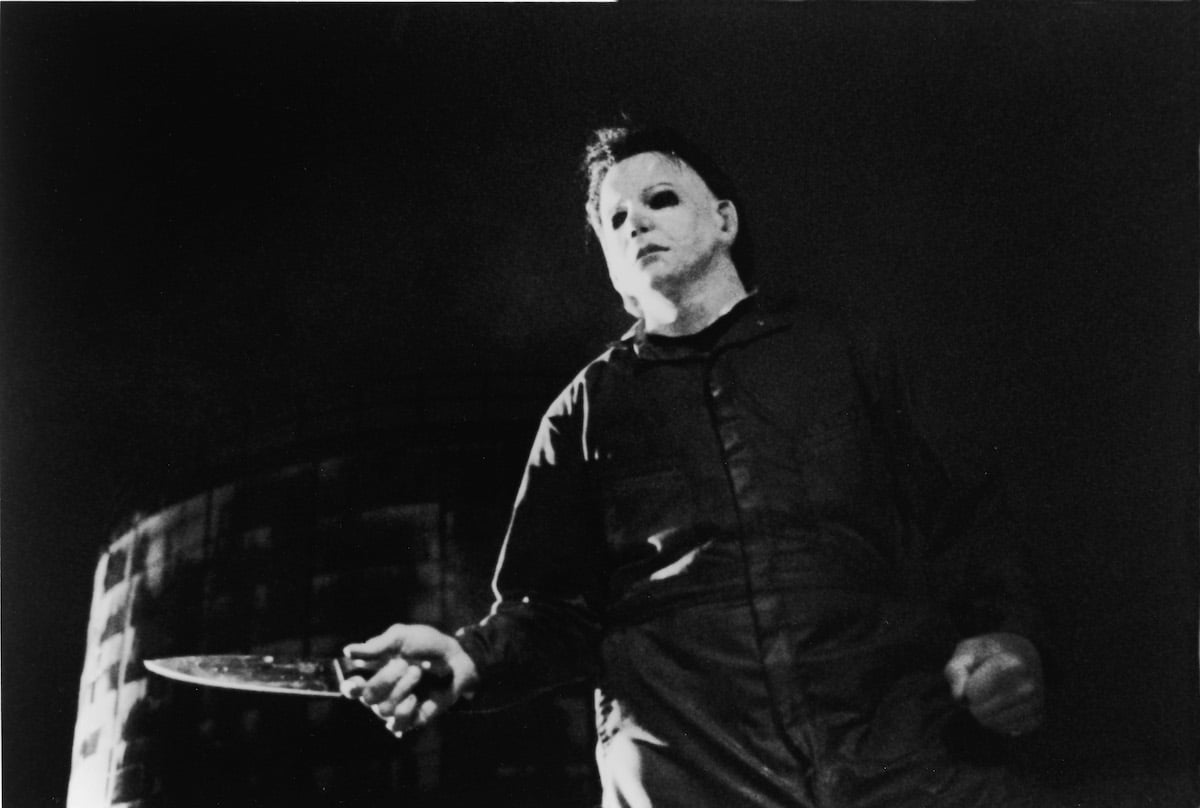 Actor Tony Moran as Michael Myers with knife in one of the 'Halloween' movies