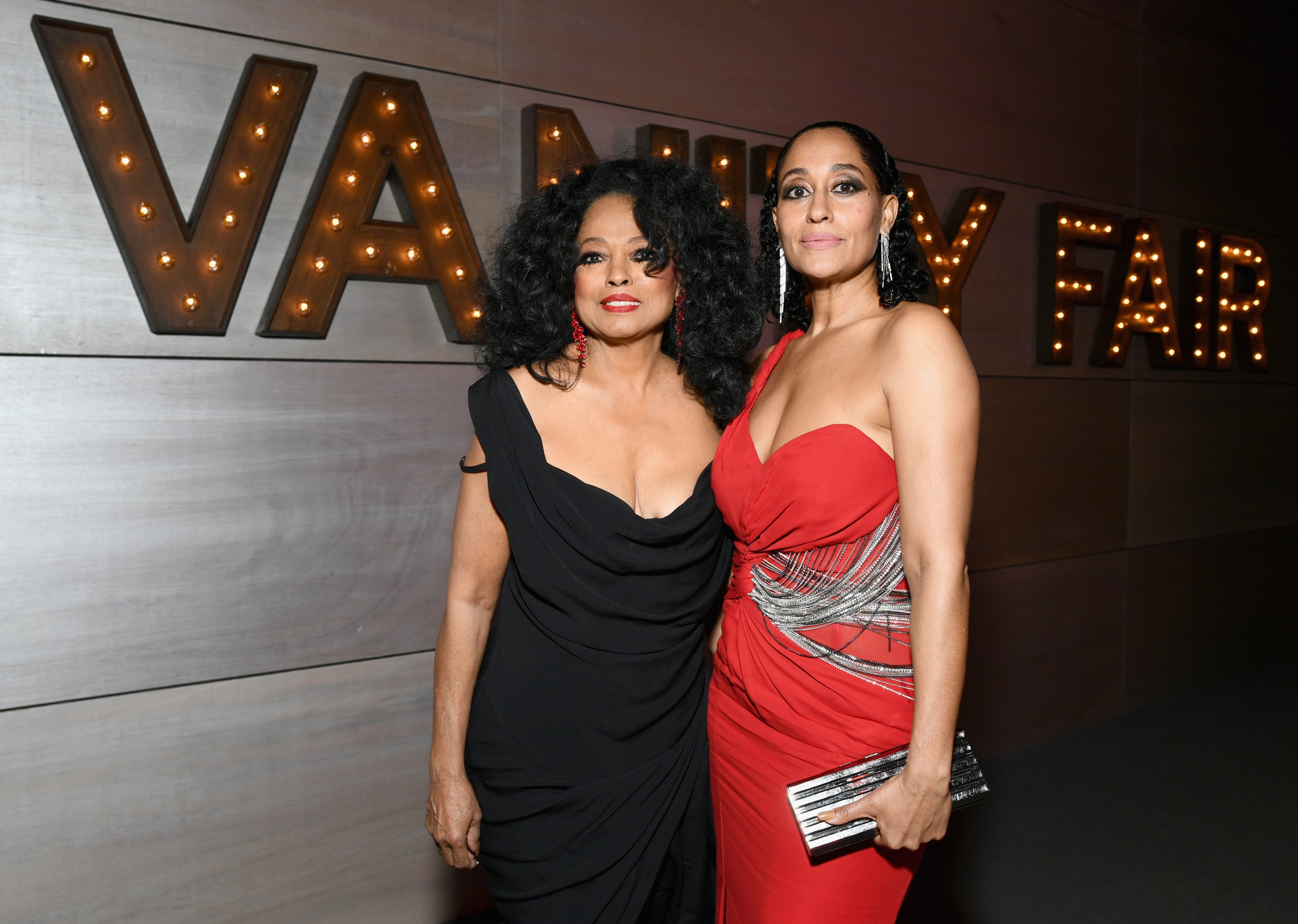 Diana Ross and Emmy nominee Tracee Ellis Ross embracing each other at the 2019 Vanity Fair party.