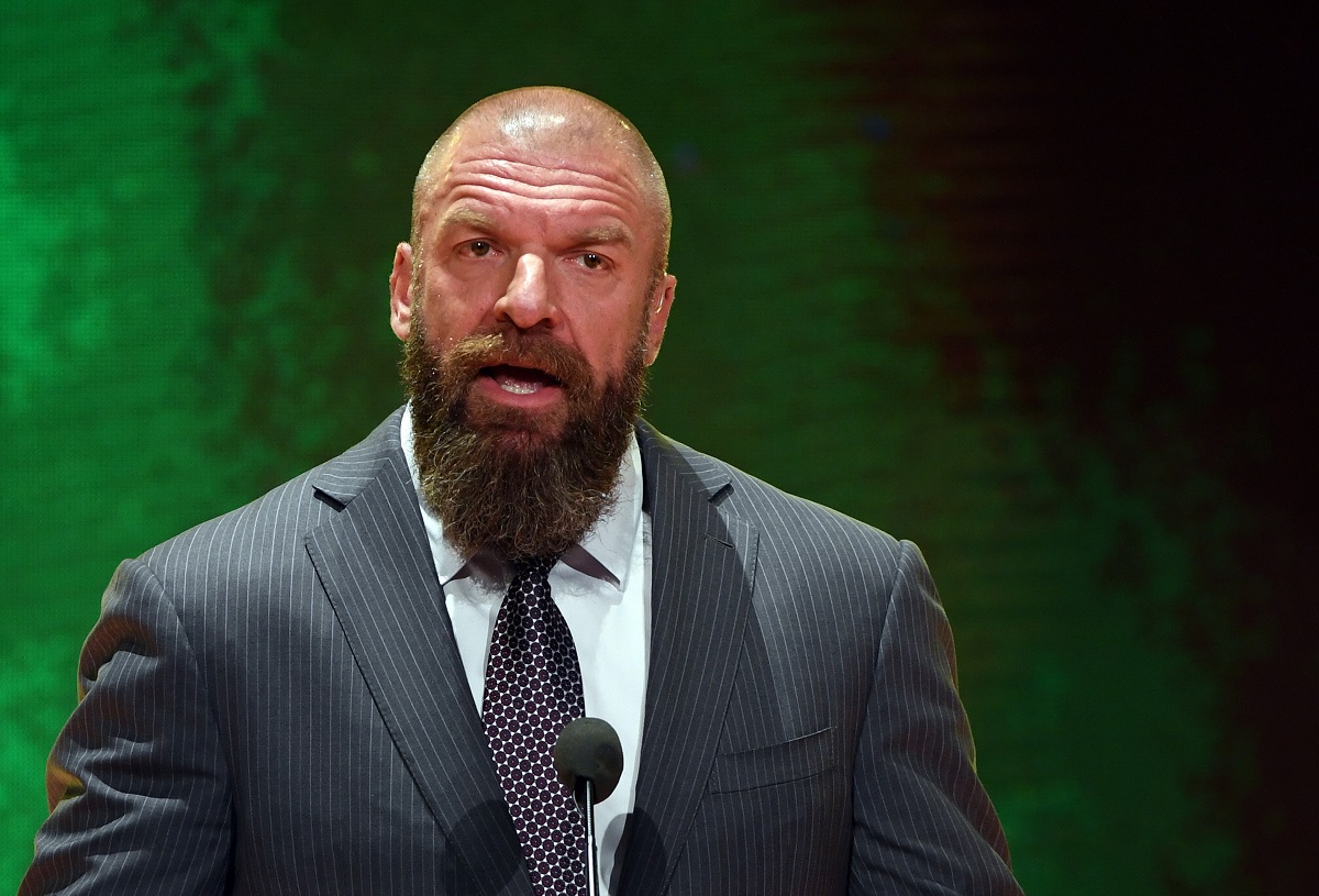 WWE COO Triple H addresses reporters during an October 2019 press conference in Las Vegas.