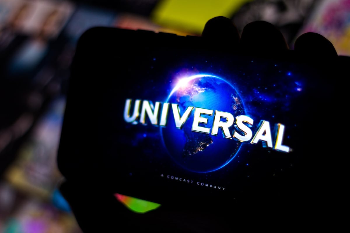 Universal Pictures logo on a cell phone