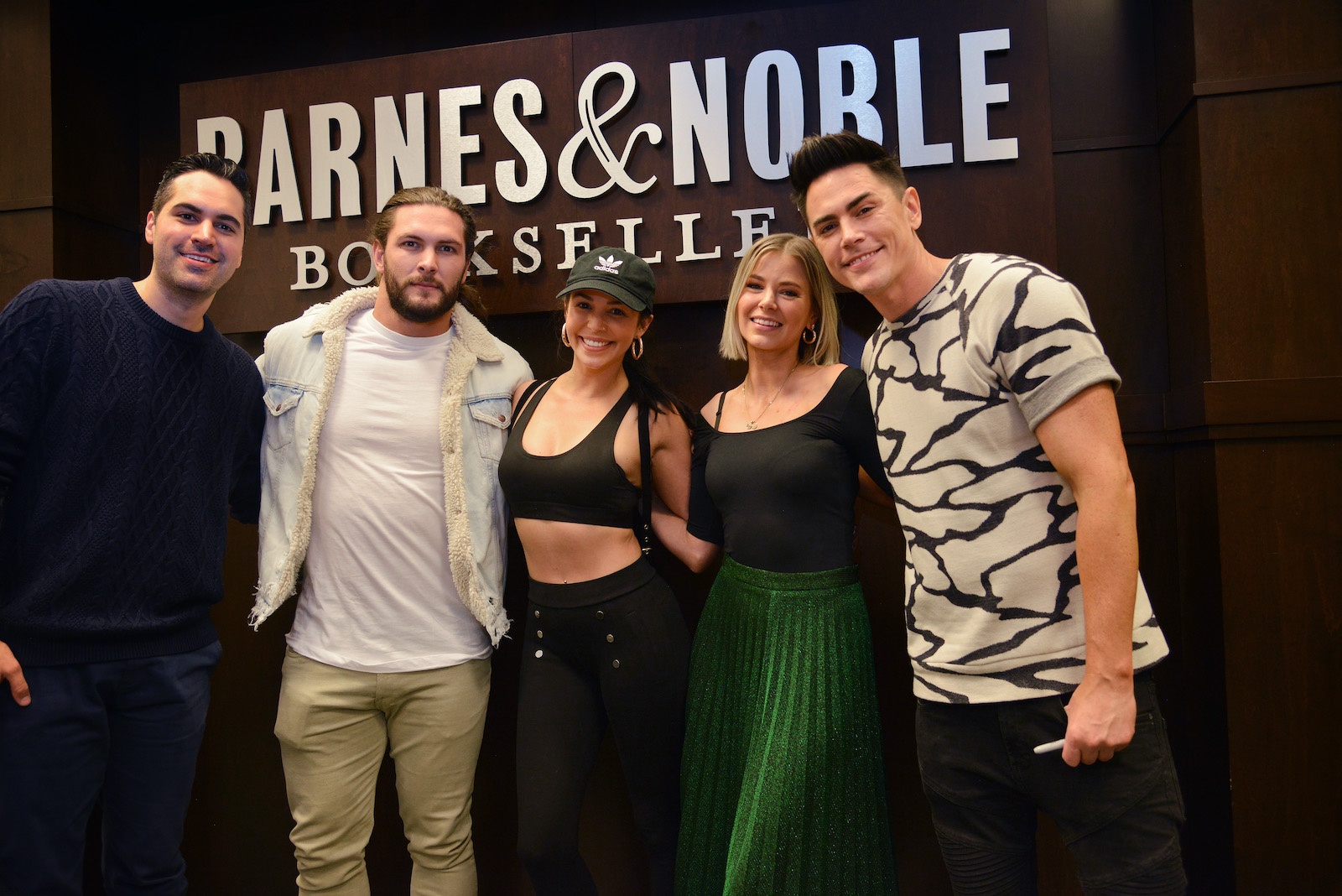 Danny Pellegrino, Brock Davies, Scheana Shay, Ariana Madix and Tom Sandoval from Vanderpump Rules attend the book signing for "Fancy AF Cocktails" in 2019 