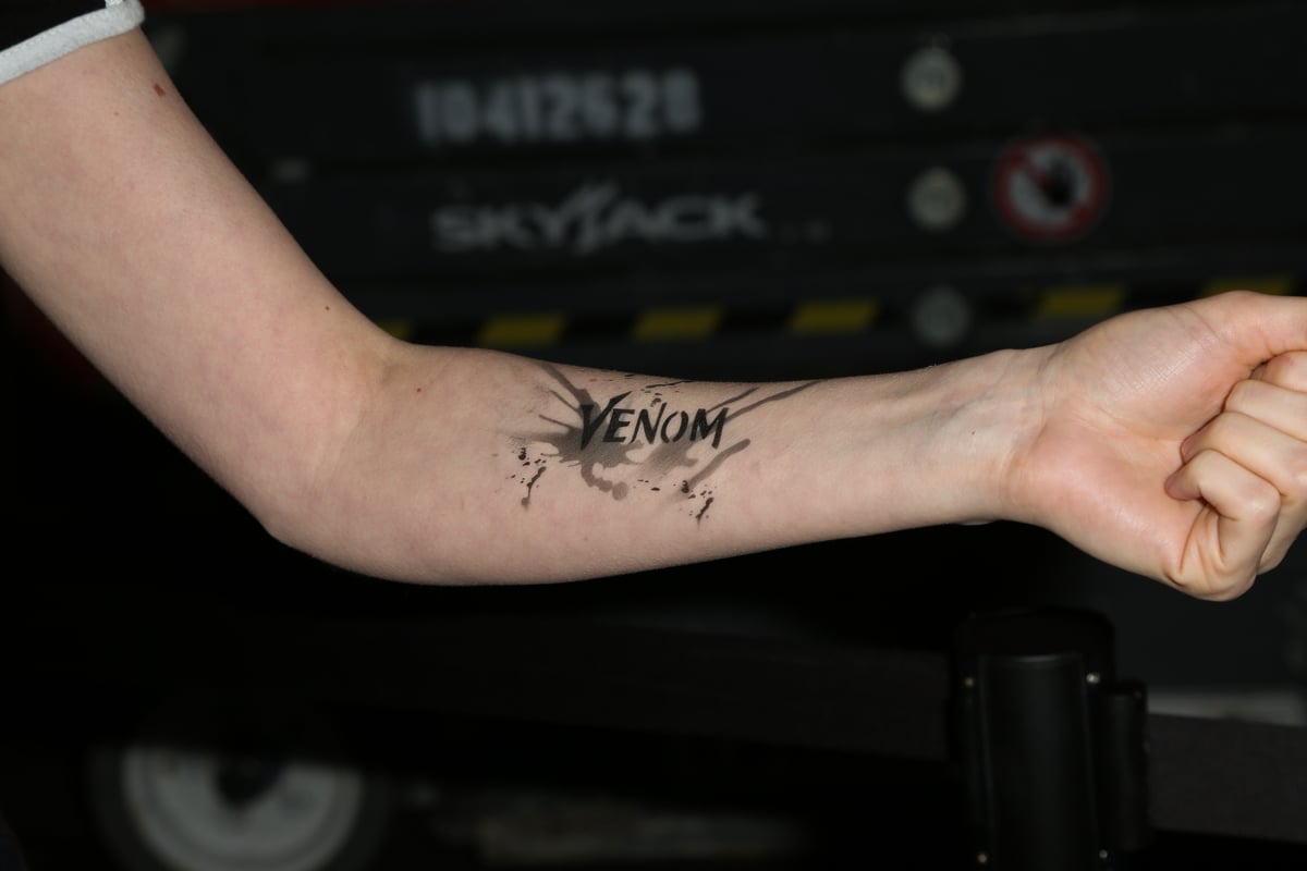 Venom Day, Venom Snapchat filters and fans; Fan showing off her 'Venom' tattoo