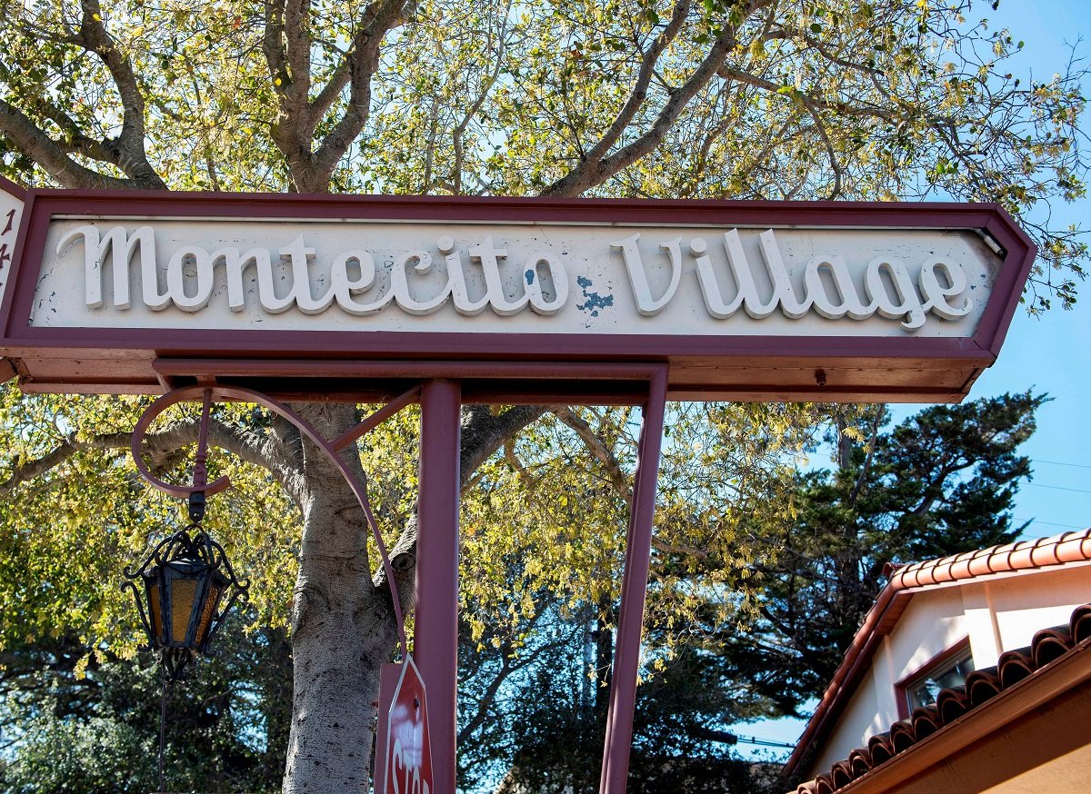 View of the Montecito Village sign, in Montecito, California