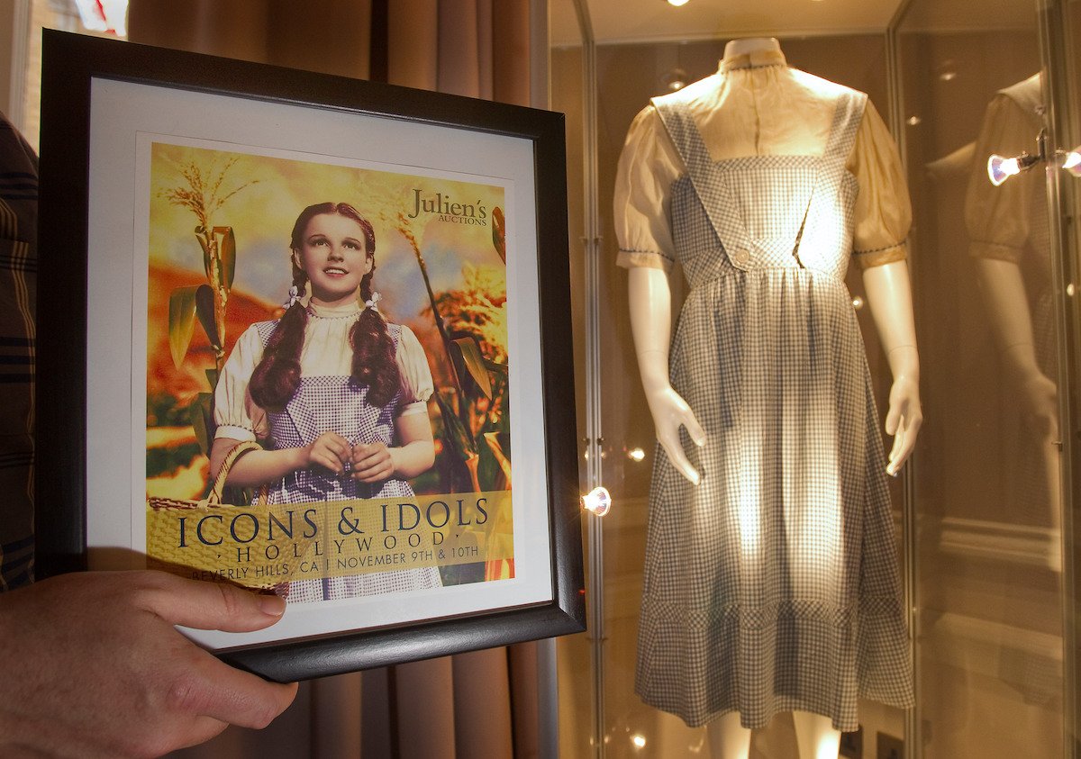 The dress that Judy Garland wore in the Wizard of Oz film. The dress is on display at the Stafford Hotel in London before being auctioned in Beverly Hills on November 9th and 10th at the Icons and Idols event. 