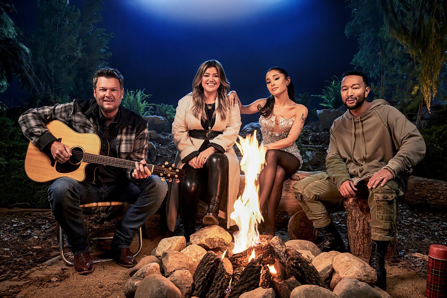 Coaches Blake Shelton, Kelly Clarkson, Ariana Grande, and John Legend ahead of NBC's singling competition The Voice Season 2`