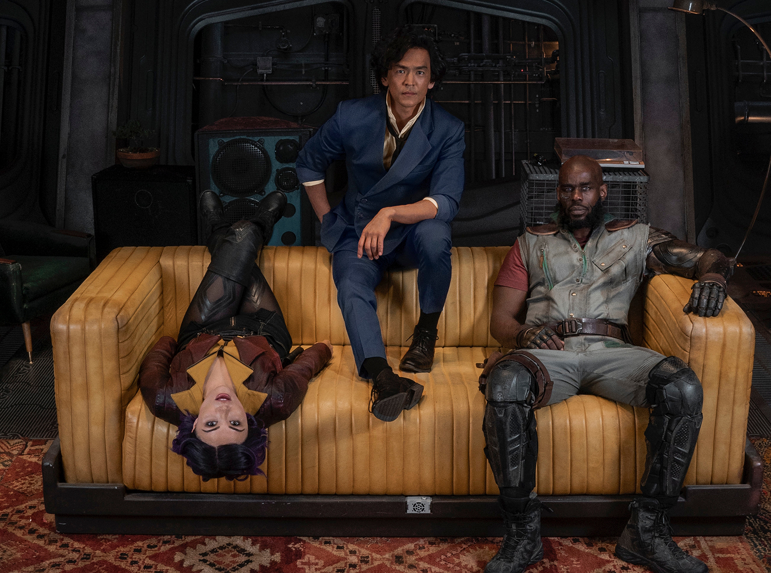 Netflix's live-action 'Cowboy Bebop' stars Daniella Pineda as Faye Valentine, John Cho as Spike Spiegel, and Mustafa Shakir as Jet Black, all of whom are introduced during the opening credits