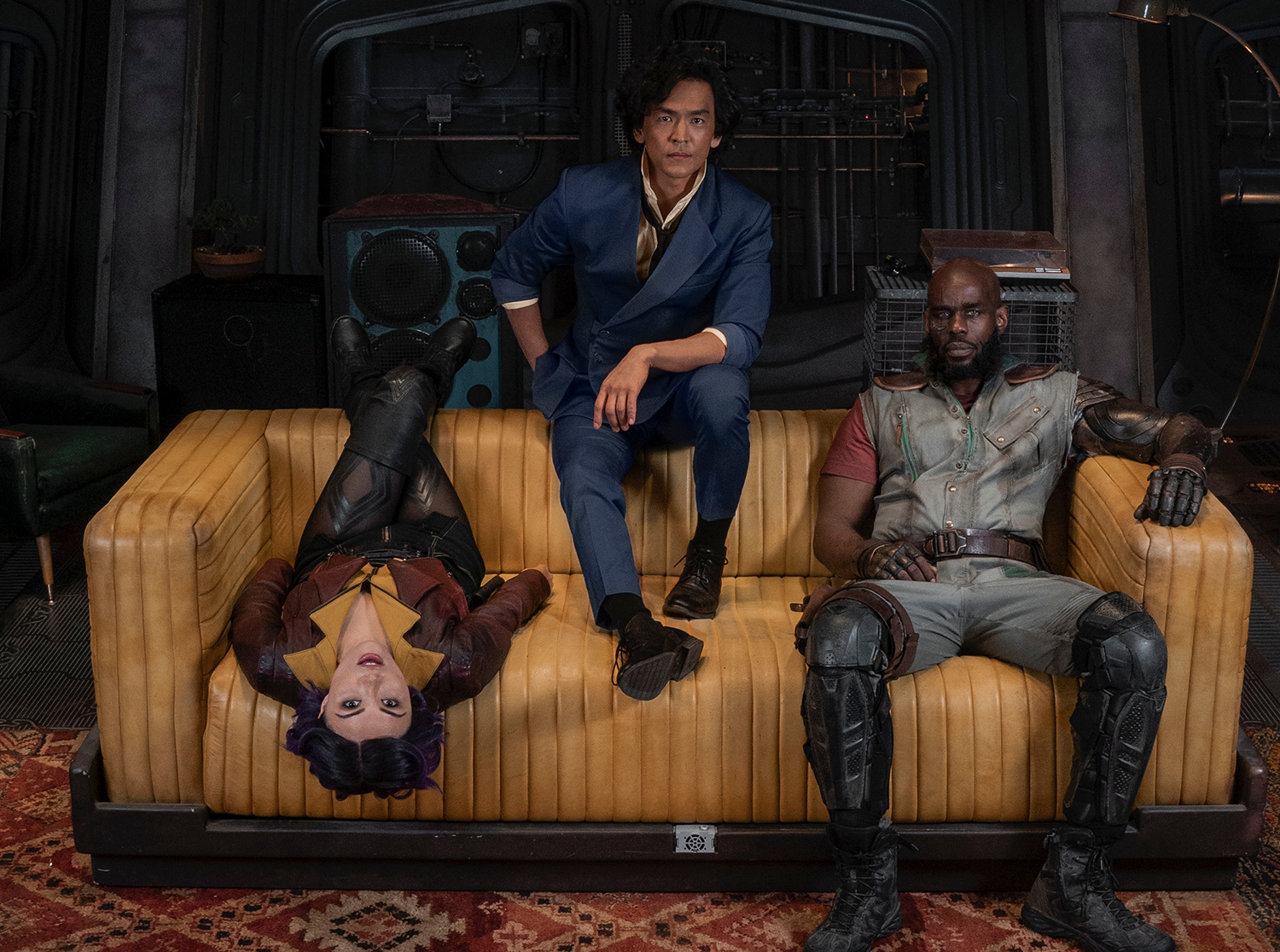 Cowboy Bebop live-action stars Daniella Pineda as Faye Valentine, John Cho as Spike Spiegel, and Mustafa Shakir as Jet Black