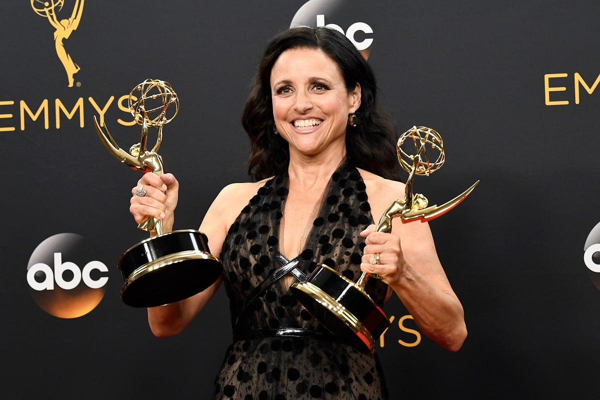   Actress Julia Louis-Dreyfus, winner of Best Actress in a Comedy Series and Best Comedy Series for "Veep", poses in the press room during the 68th Annual Primetime Emmy Awards at Microsoft Theater on September 18, 2016 in Los Angeles, California