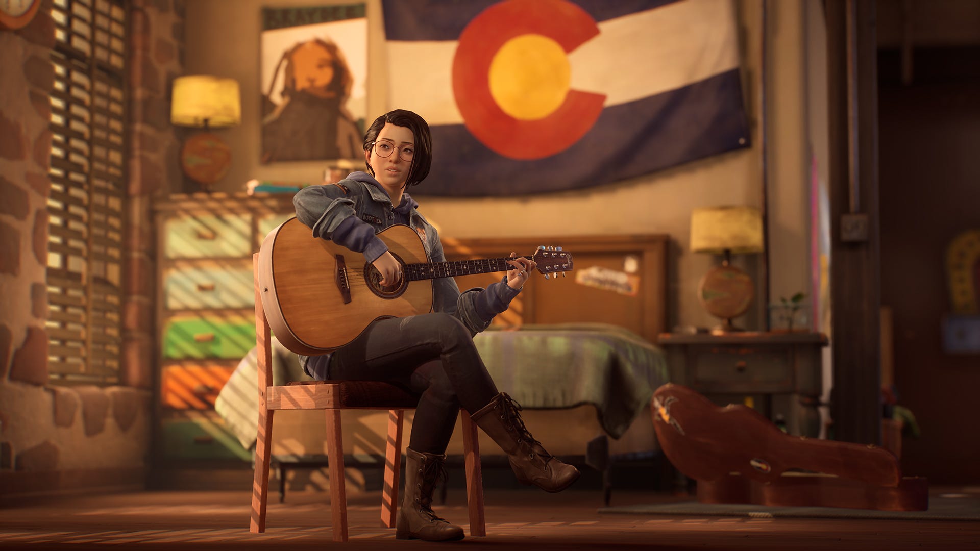 Alex Chen plays her guitar in Life is Strange: True Colors