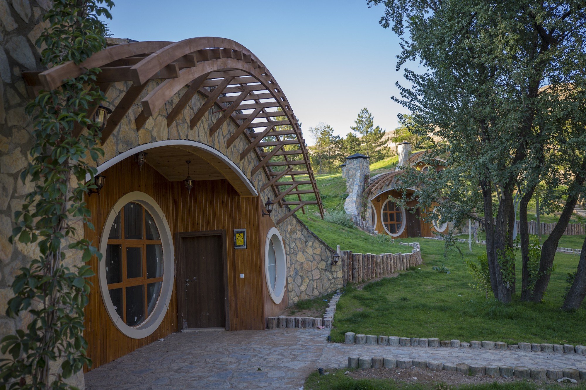 Houses, built with the inspiration from Hobbit houses in the movie "Lord Of The Rings"