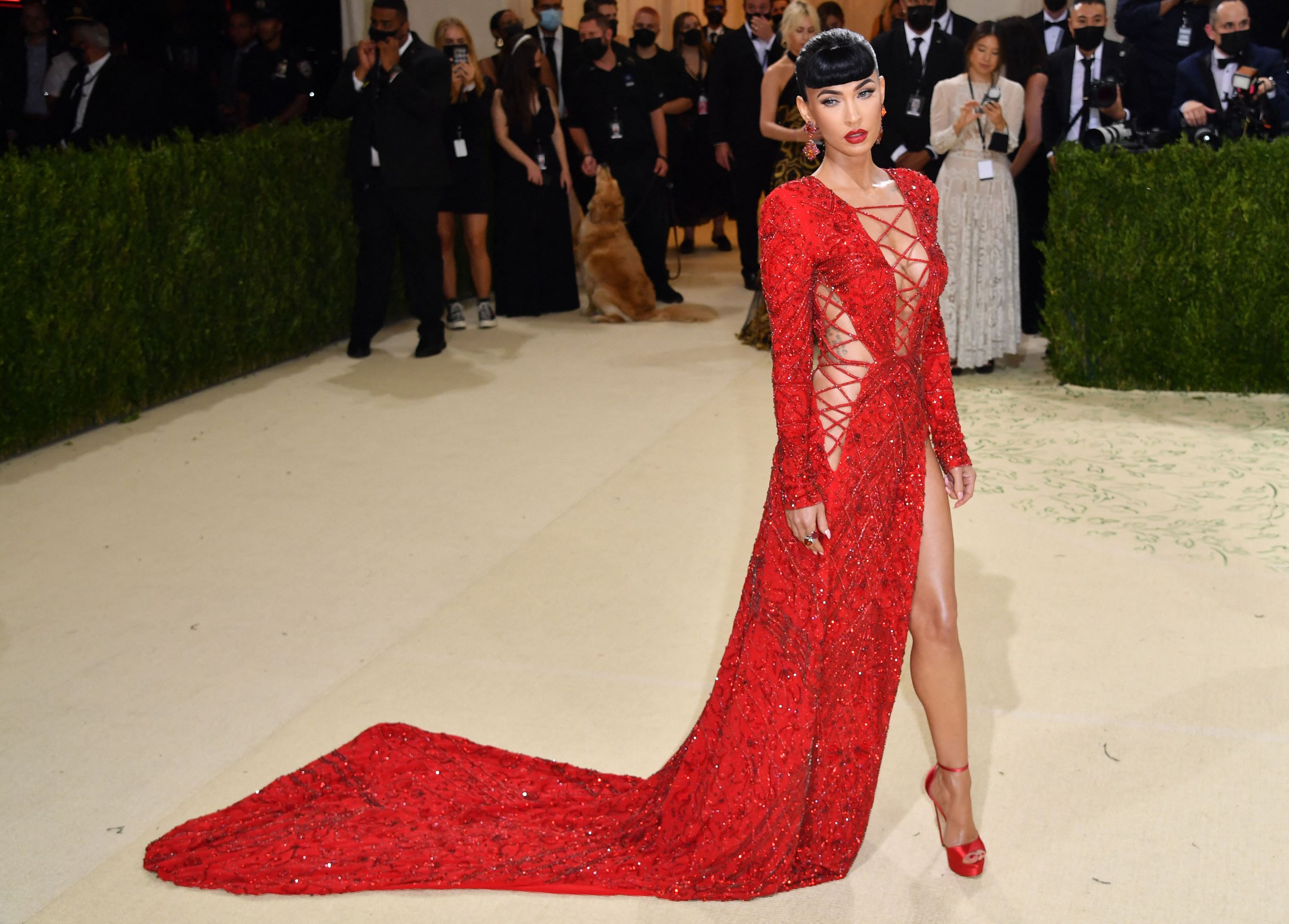 Megan Fox in red dress with train