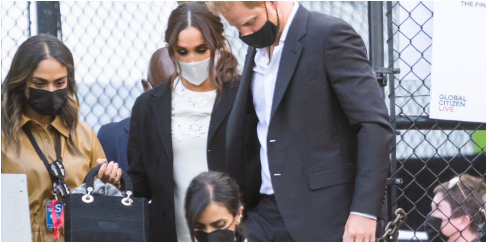 Meghan Markle and Prince Harry depart the Global Citizen concert in Central Park on September 25, 2021 in New York City.