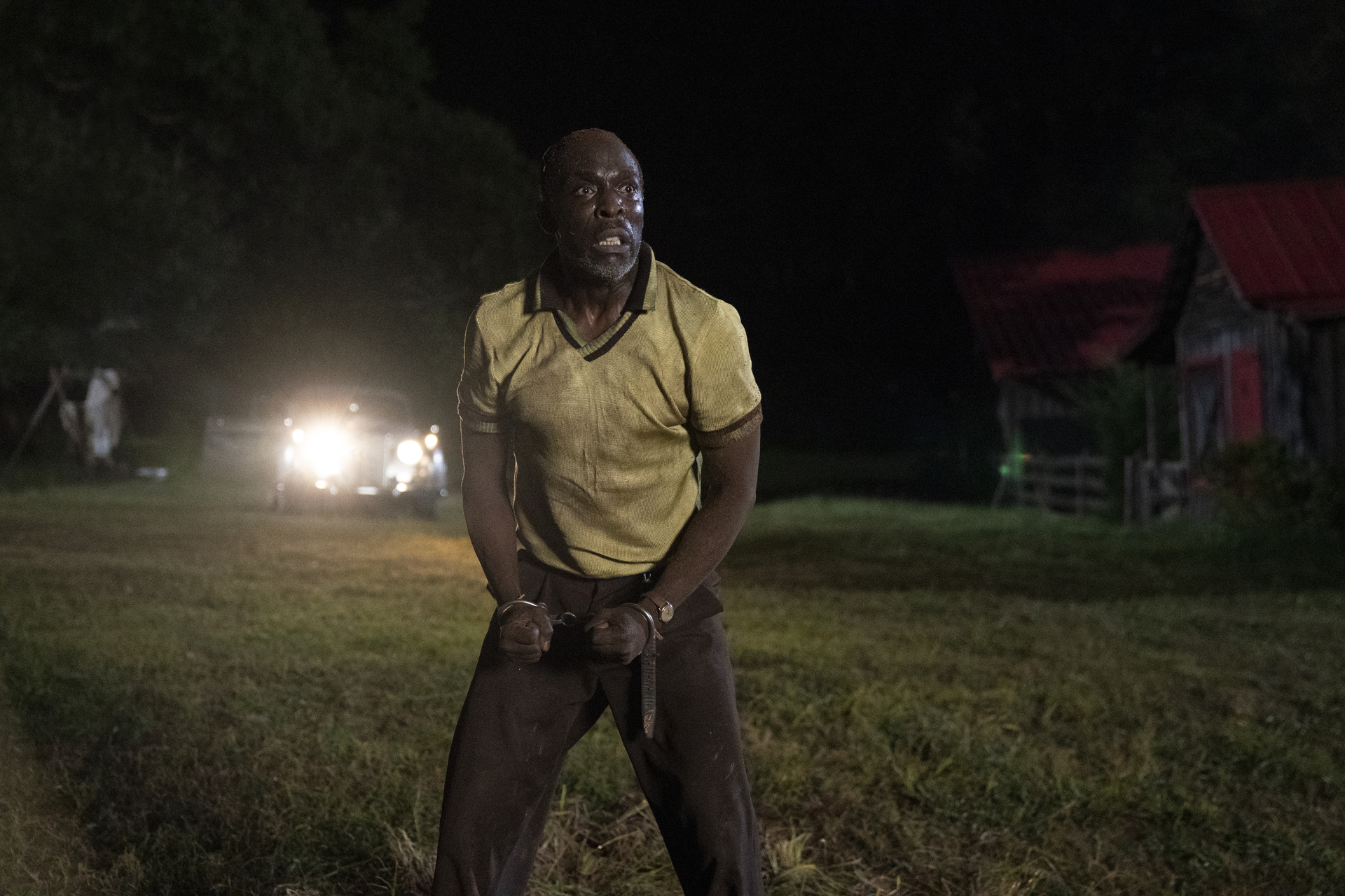 Michael K Williams as Montrose Freeman, wearing handcuffs, in 'Lovecraft Country'