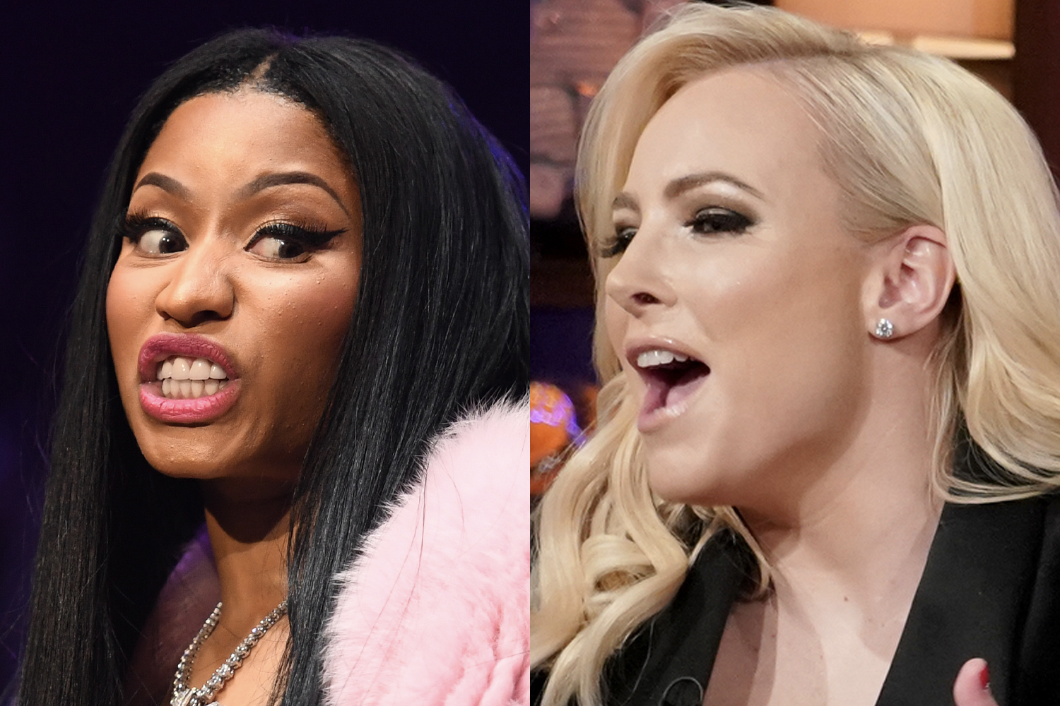 Nicki Minaj grinding her teeth on the left and Meghan McCain yelling on the right