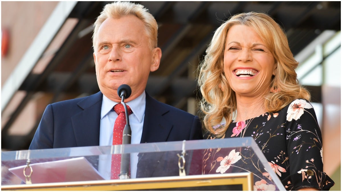 Pat Sajak and Vanna White at a press event for "Wheel of Fortune."