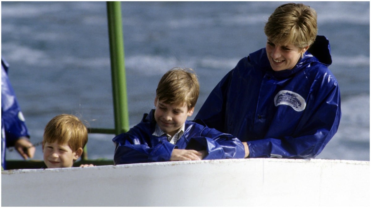 Princess Diana, Prince Harry and Prince William on the Maid of the Mist by Niagara Falls.