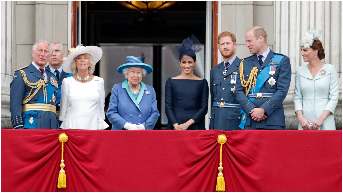 The royal family on the balcony of Buckingham Palace.