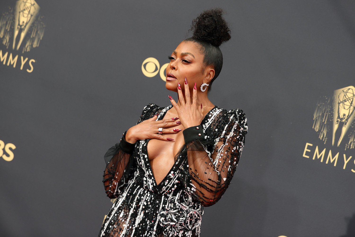 Taraji P. Henson wears a gorgeous black gown on the 2021 Emmys red carpet