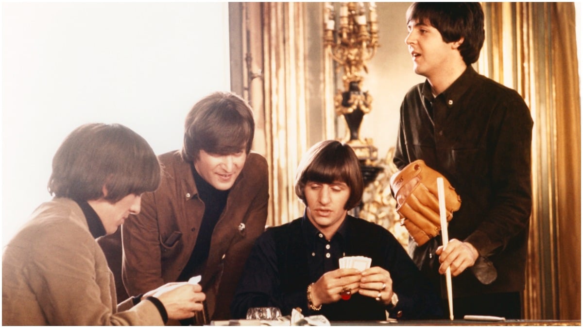 The Beatles on the set of the movie 'Help.'