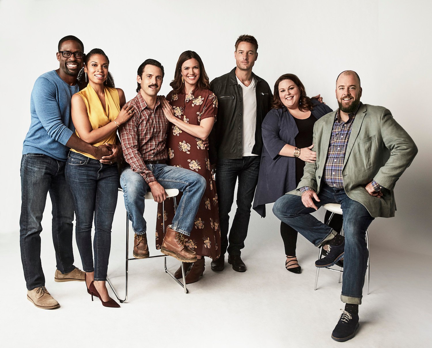 The cast of 'This Is Us' Sterling K Brown, Susan Kelechi Watson, Milo Ventimiglia, Mandy Moore, Justin Hartley, Chrissy Metz, and Chris Sullivan