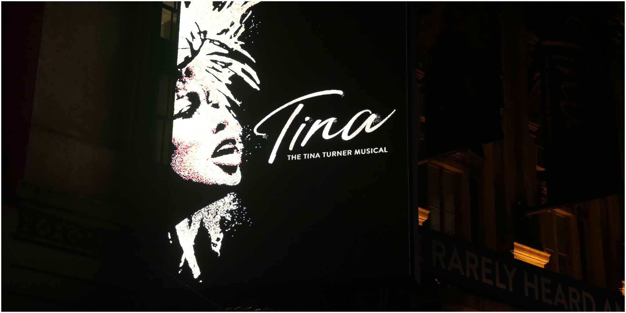 The Broadway marquee for Tina: The Tina Turner Musical, nominated for 12 Tony Awards.