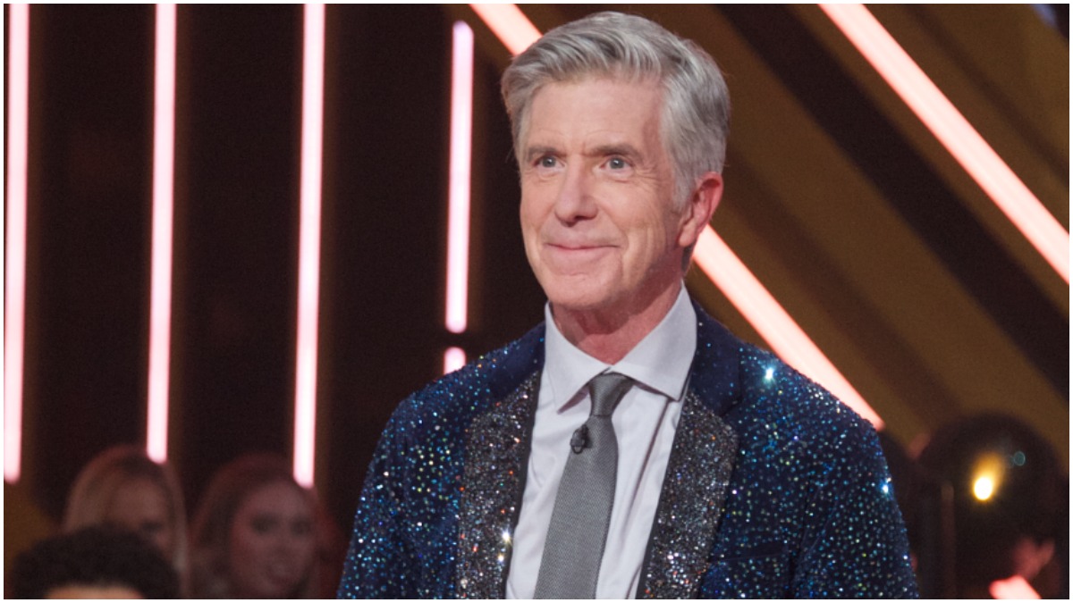 Tom Bergeron wears a glittering jacket on the set of 'Dancing With the Stars."