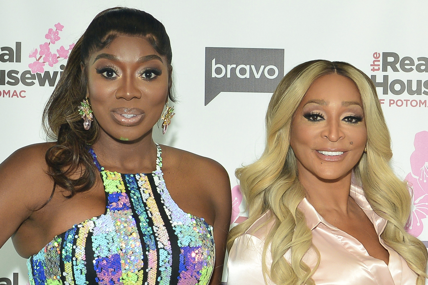 Wendy Osefo and Karen Huger pose next to each other