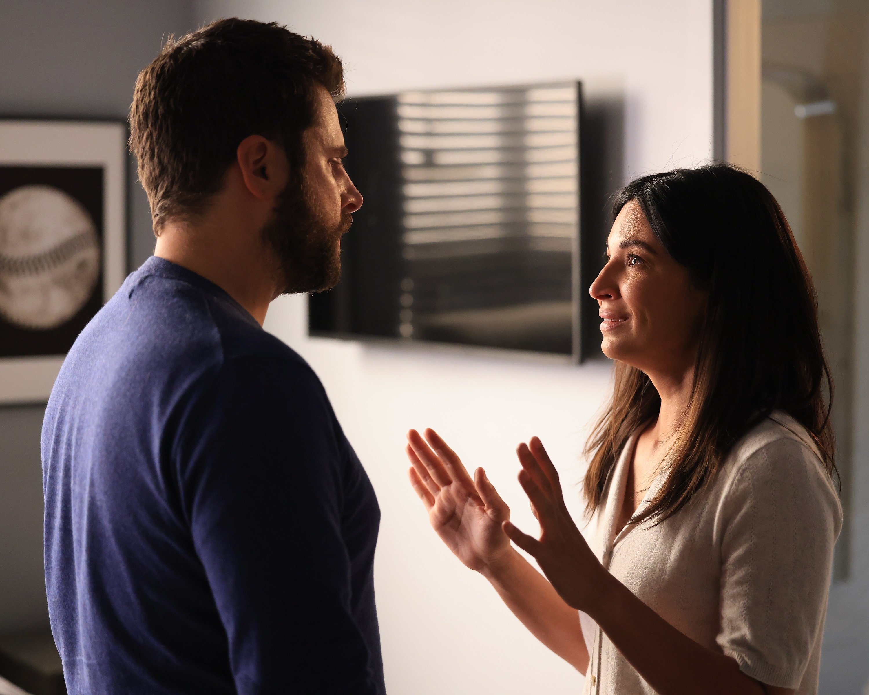 A Million Little Things Season 4 Episode 4 preview photo of Gary looking at Darcy as she holds her hands up