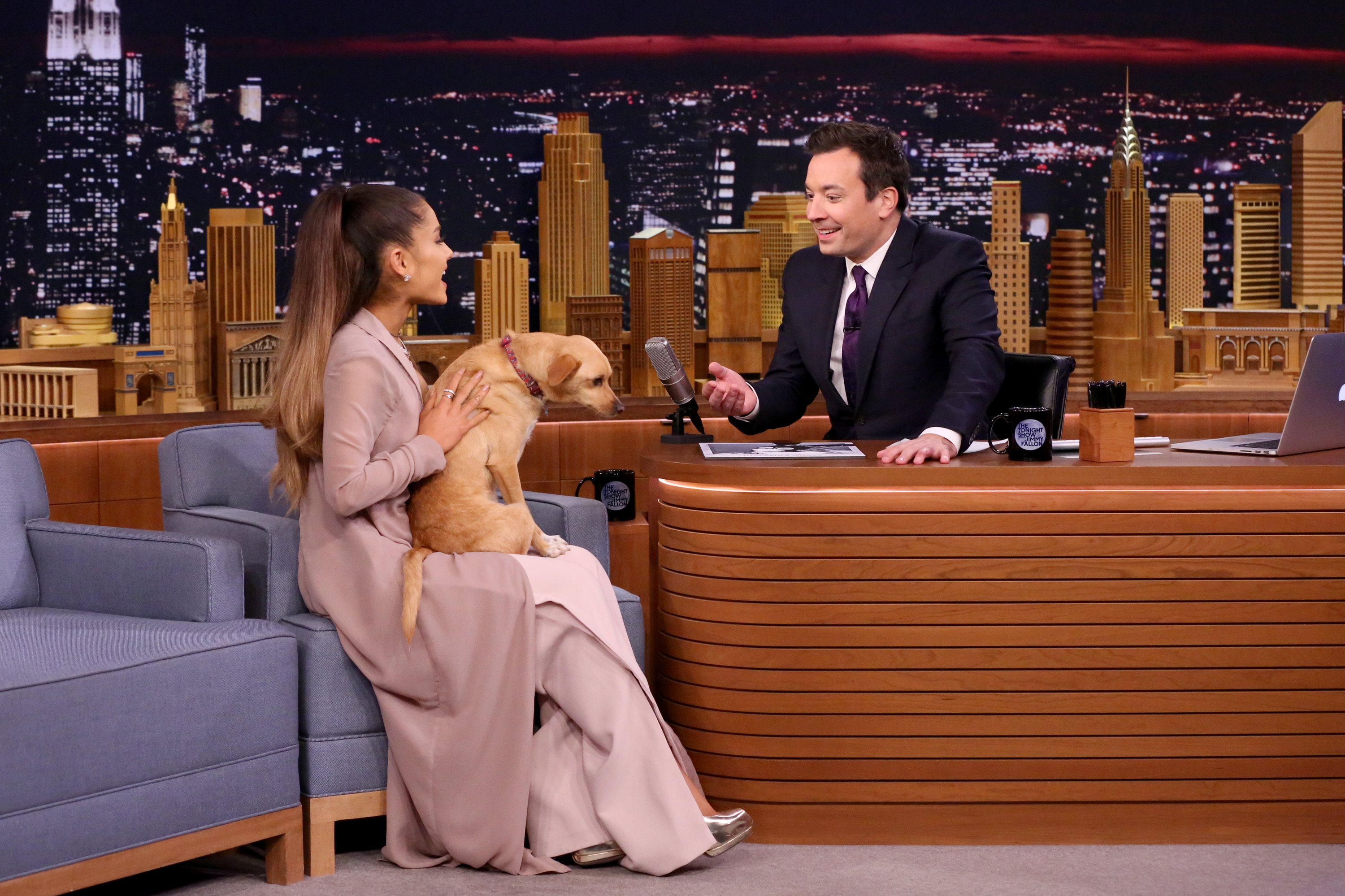 Singer Ariana Grande during an interview with host Jimmy Fallon