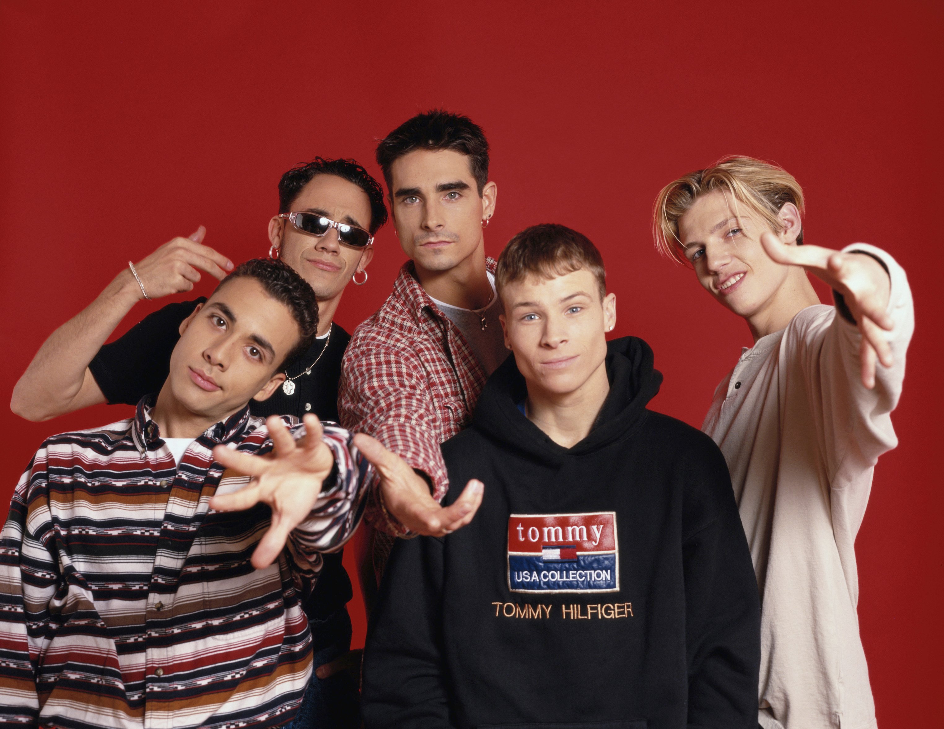 American boy band The Backstreet Boys, circa 1995 (Brian Littrell, Nick Carter, A. J. McLean, Howie Dorough and Kevin Richardson)