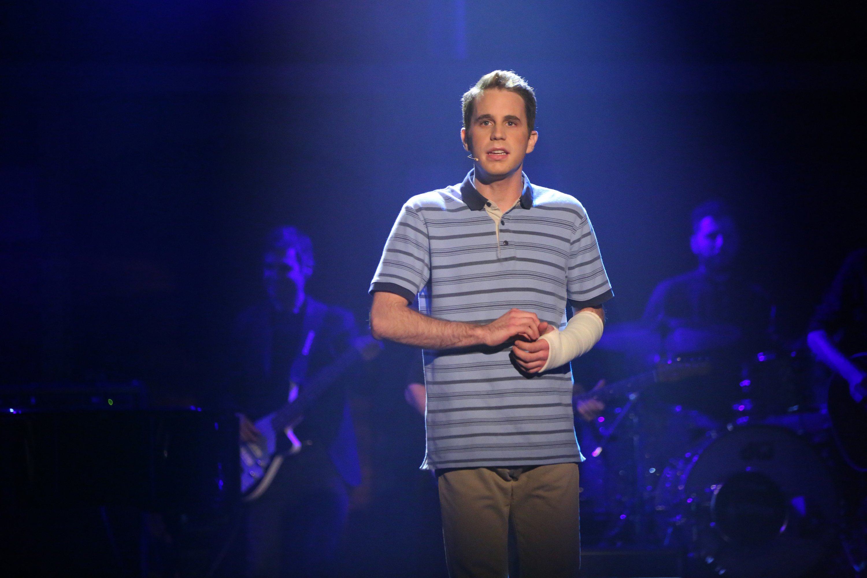 Ben Platt during a performance of 'Dear Evan Hansen' on 'Late Night With Seth Meyers'