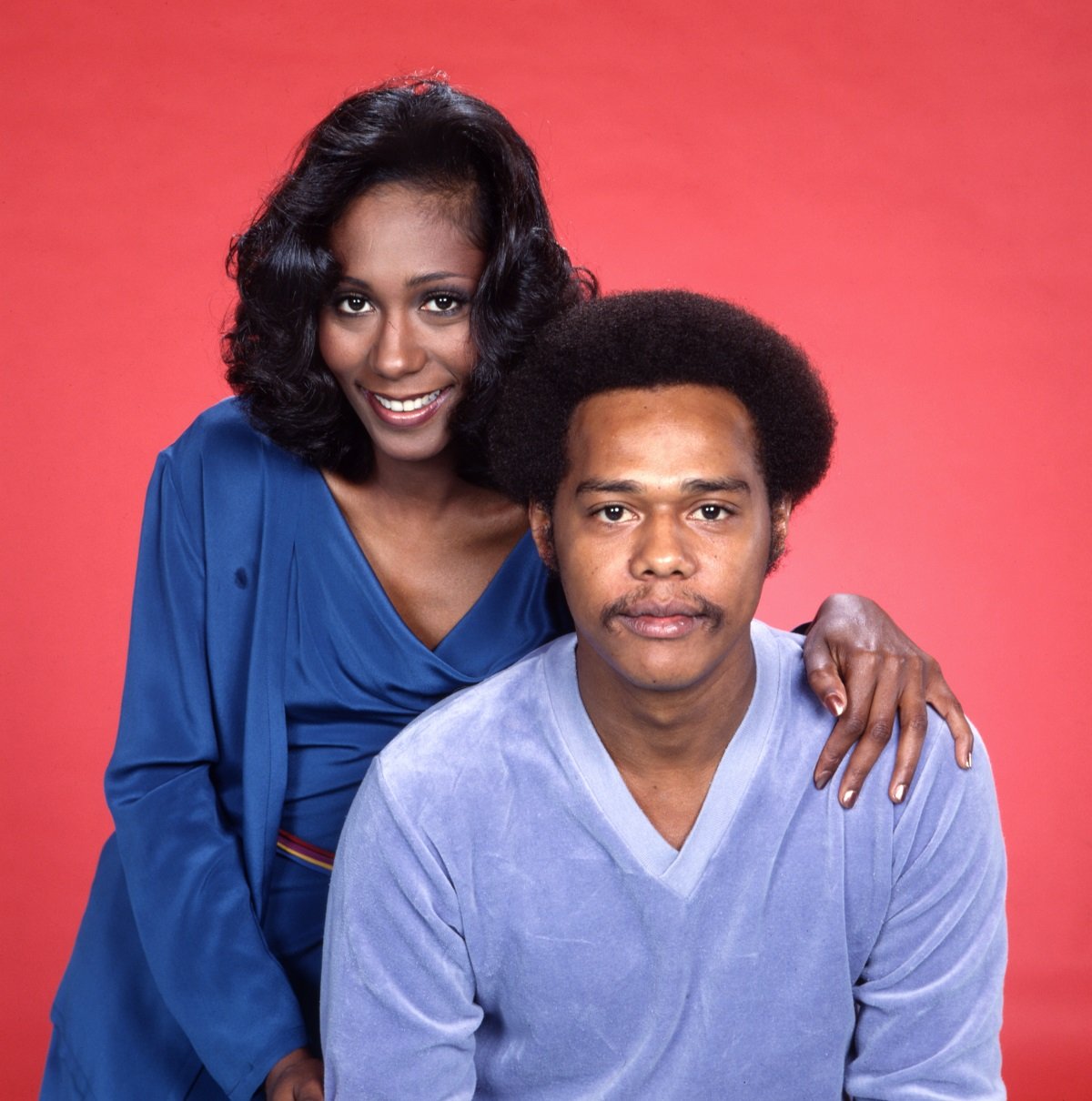 Berlinda Tolbert (as Jenny Willis Jefferson) and Mike Evans (as Lionel Jefferson) pose in publicity photo for 'The Jeffersons'