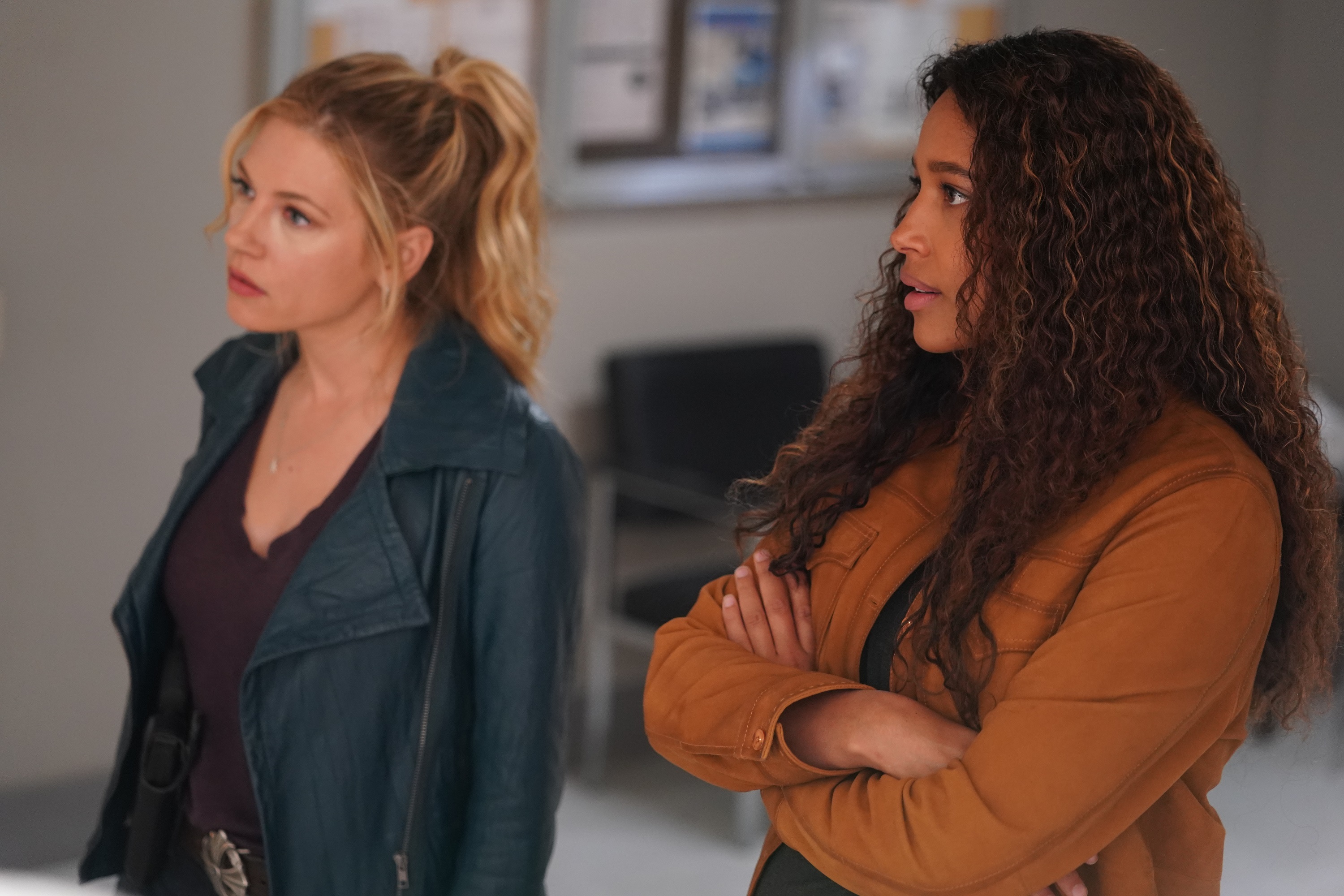 Big Sky cast Katheryn Winnick and Kylie Bunbury look worried as Jenny and Cassie